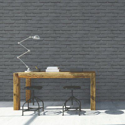Lutece Silver effect Brick Smooth Wallpaper