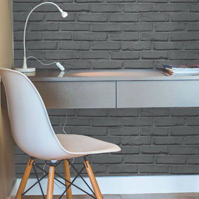 Lutece Silver effect Brick Smooth Wallpaper