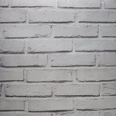 Lutece Silver effect Brick Smooth Wallpaper