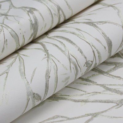 Lutece Trees Green & white Glitter effect Smooth Wallpaper