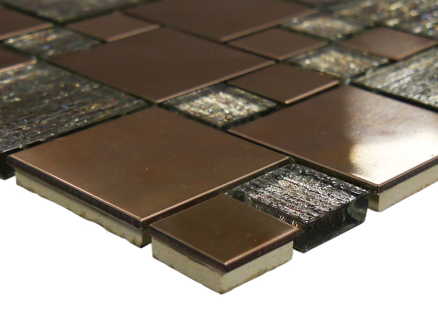 Luxe Brushed Gloss & matt Copper effect Glass & metal Mosaic tile