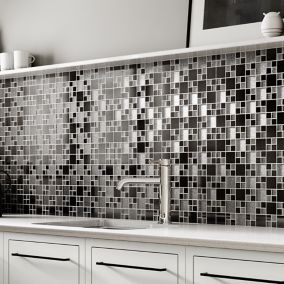 Luxe Gunmetal Glass & metal Mosaic tile, (L)300mm (W)300mm