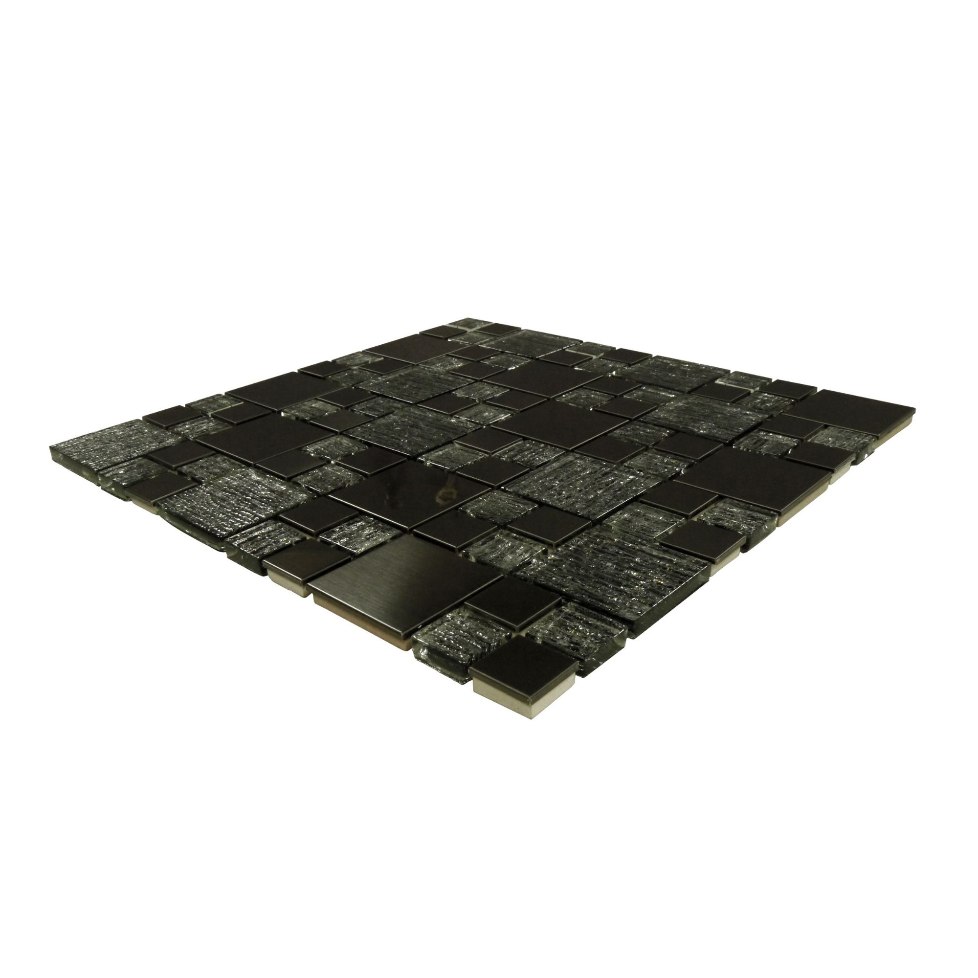 Luxe Gunmetal Matt Gloss & matt Modular Glass & metal Mosaic tile, (L ...