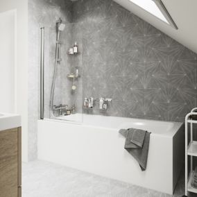 Lyla Grey & white Matt Patterned Porcelain Wall & floor Tile, Pack of 24, (L)250mm (W)215mm