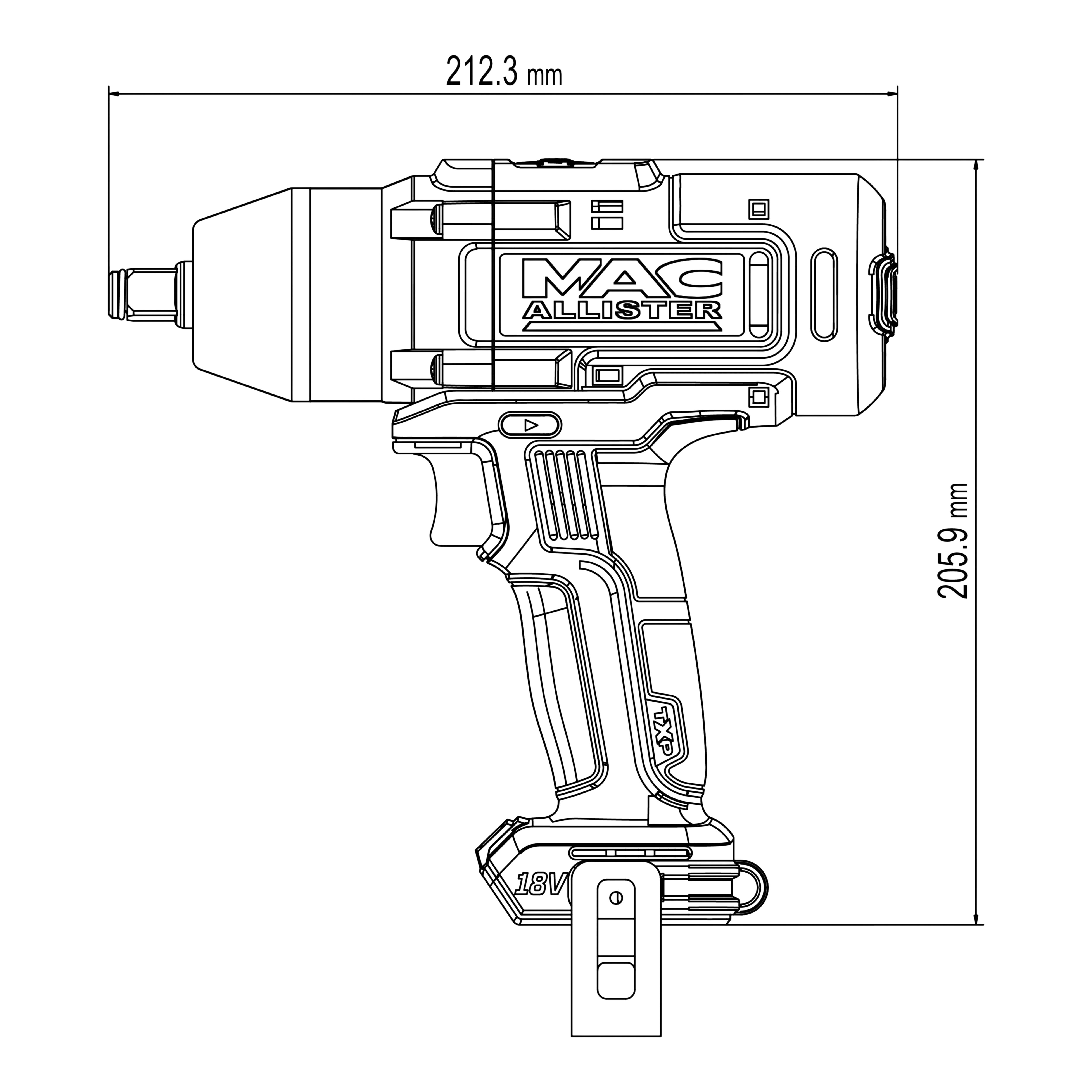 Mac Allister 18V Brushed Cordless Impact wrench (Bare Tool) - TTI1465IPD