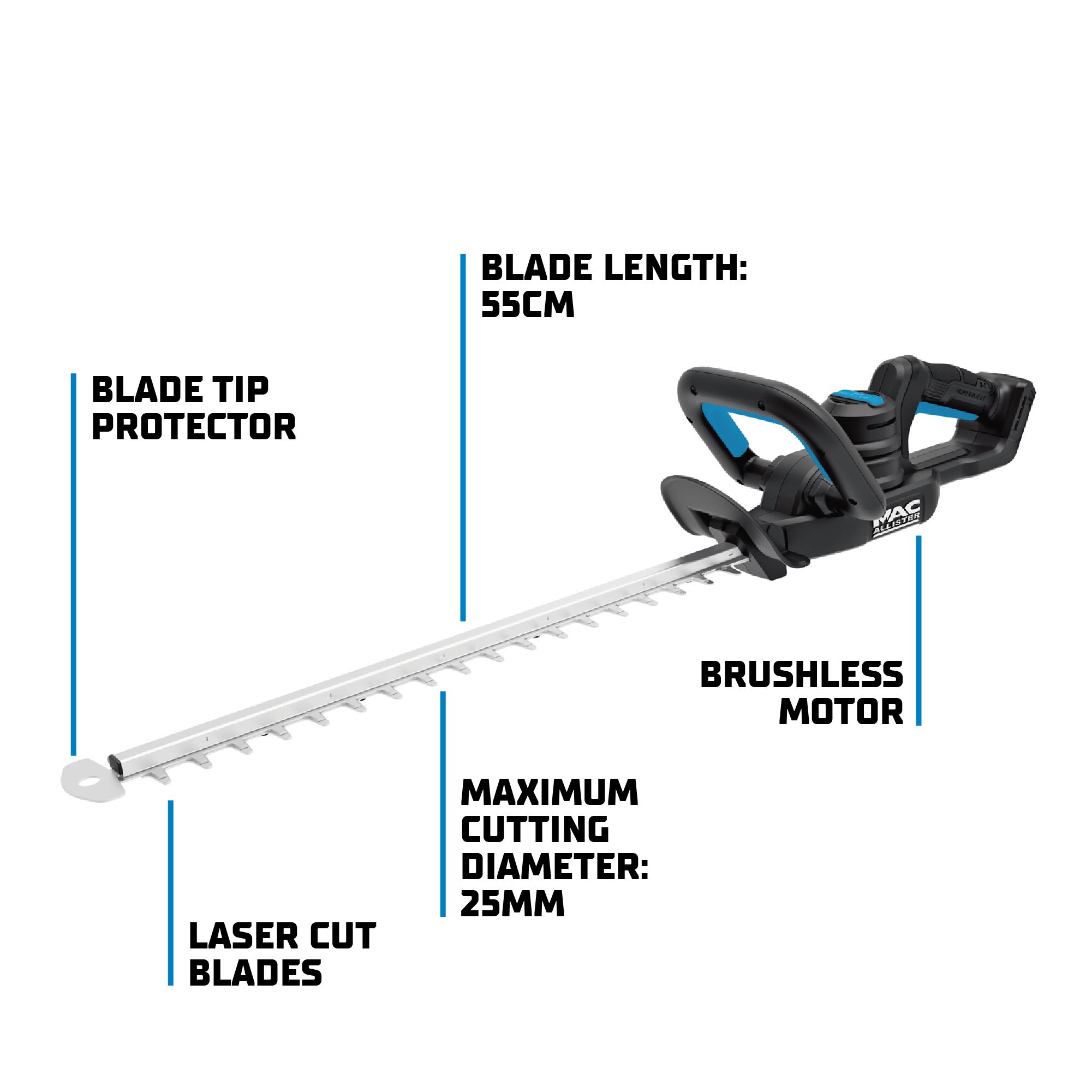 Mac Allister 18V Cordless 550mm Hedge trimmer (Bare Tool) - MCI1207GHT