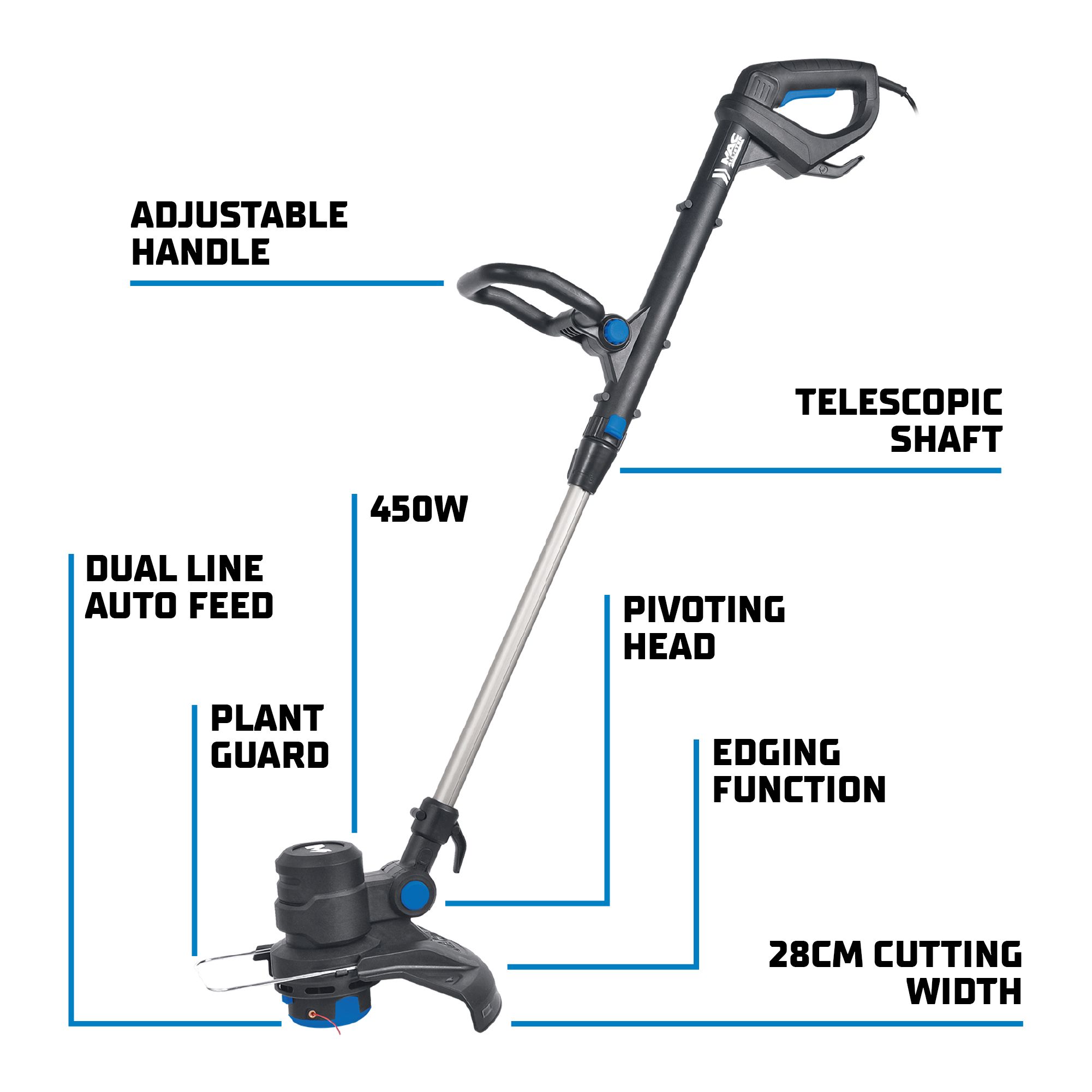 Mac Allister 450W Corded 28cm Grass trimmer - MGT45028