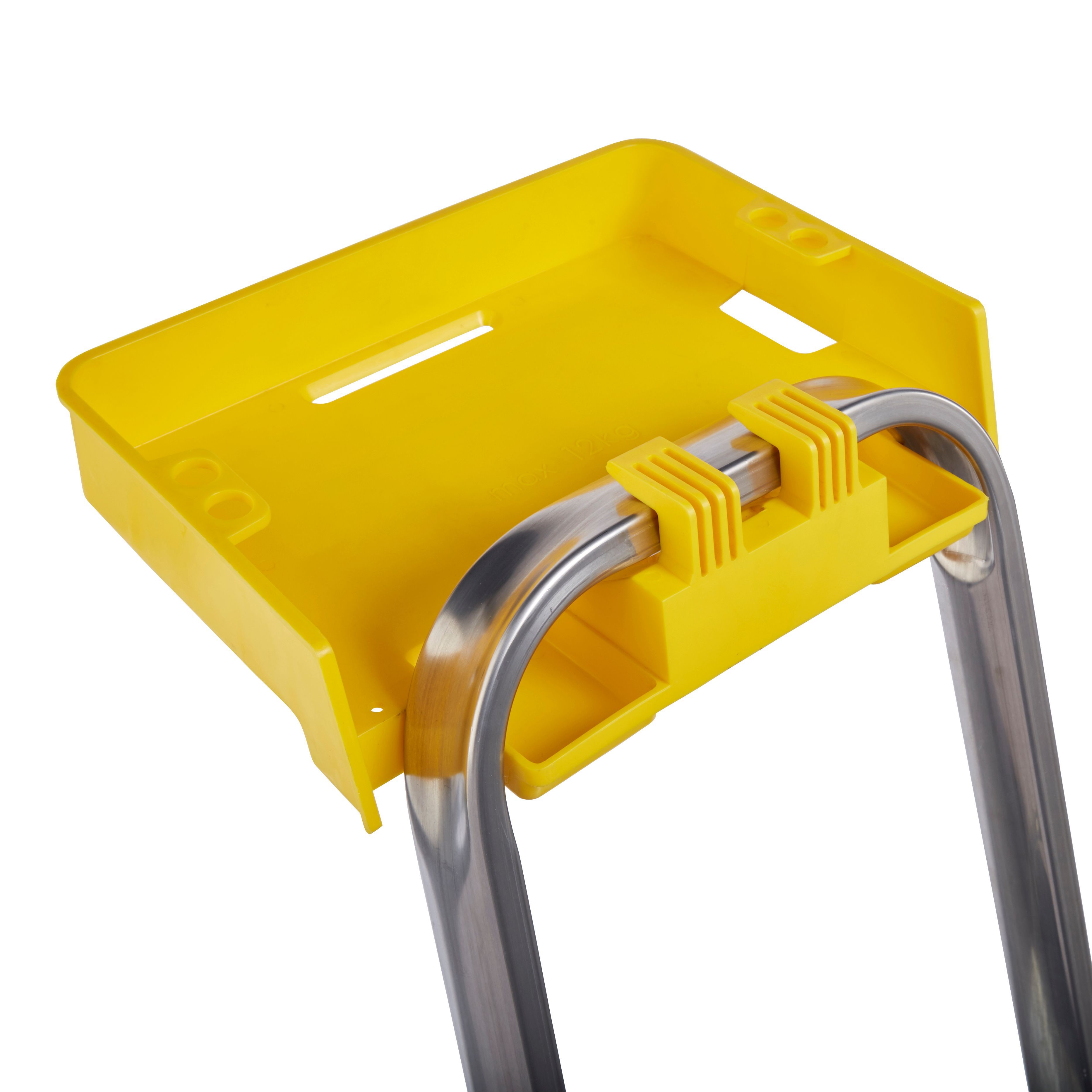 Paint tray holder for step ladder outlet