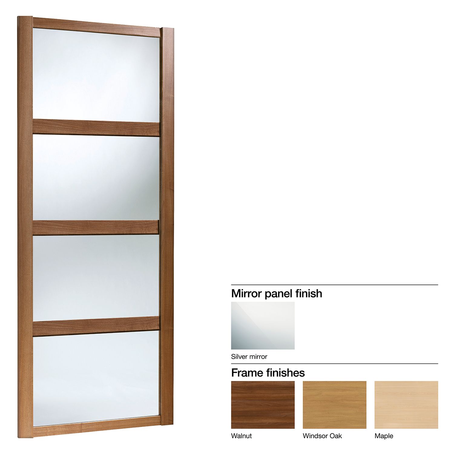 Made to measure Shaker 4 panel Mirror Sliding wardrobe door (W)740mm