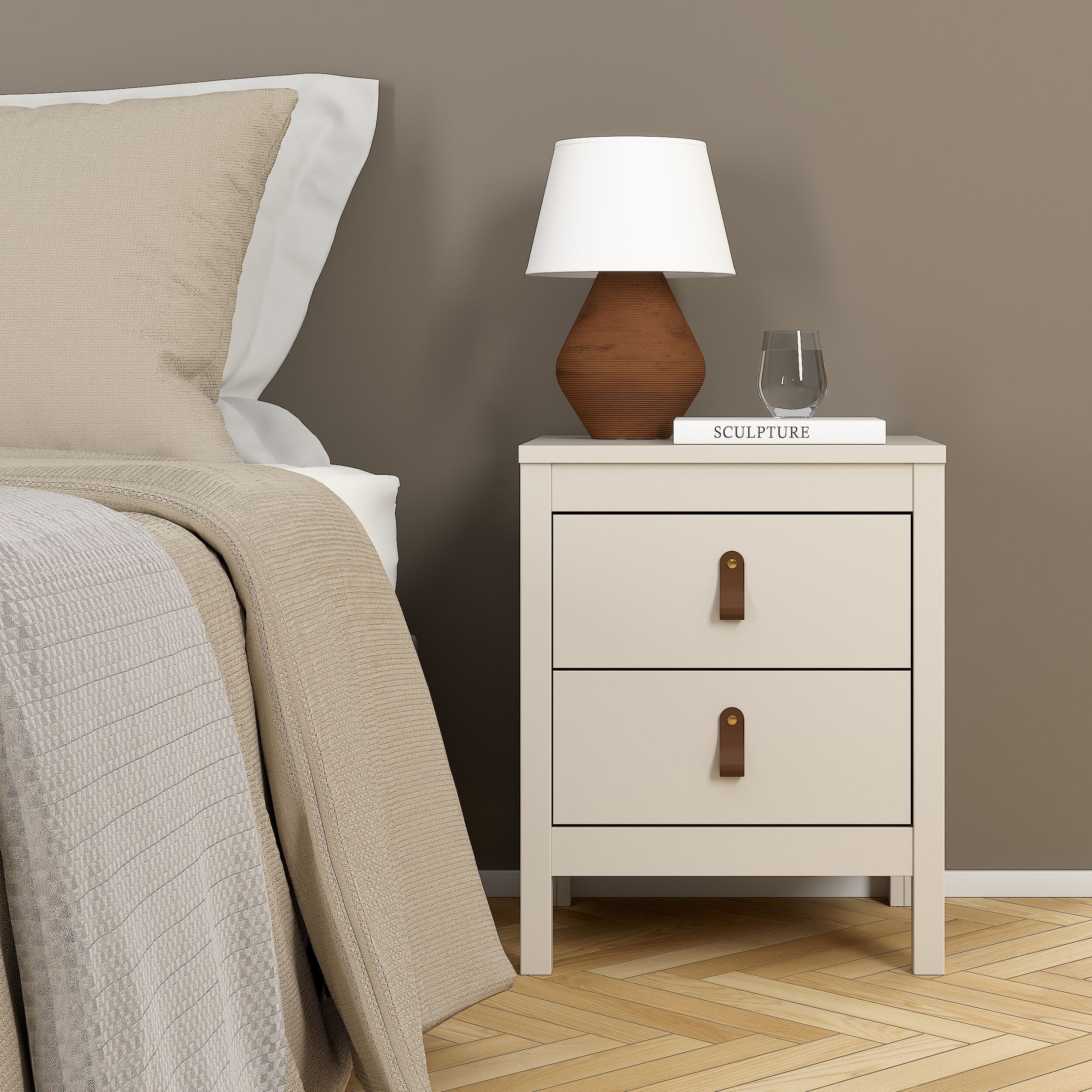 Madrid Matt cashmere no effect 2 Drawer Bedside table (H)541mm (W)438mm (D)384mm
