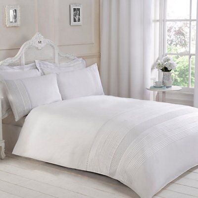 Luxury Pintuck White Duvet Cover Quilt Covers Bedding Set Double King Super  King