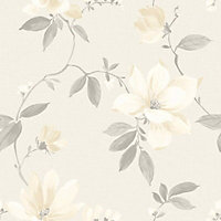 Magnolia Cream Floral Smooth Wallpaper