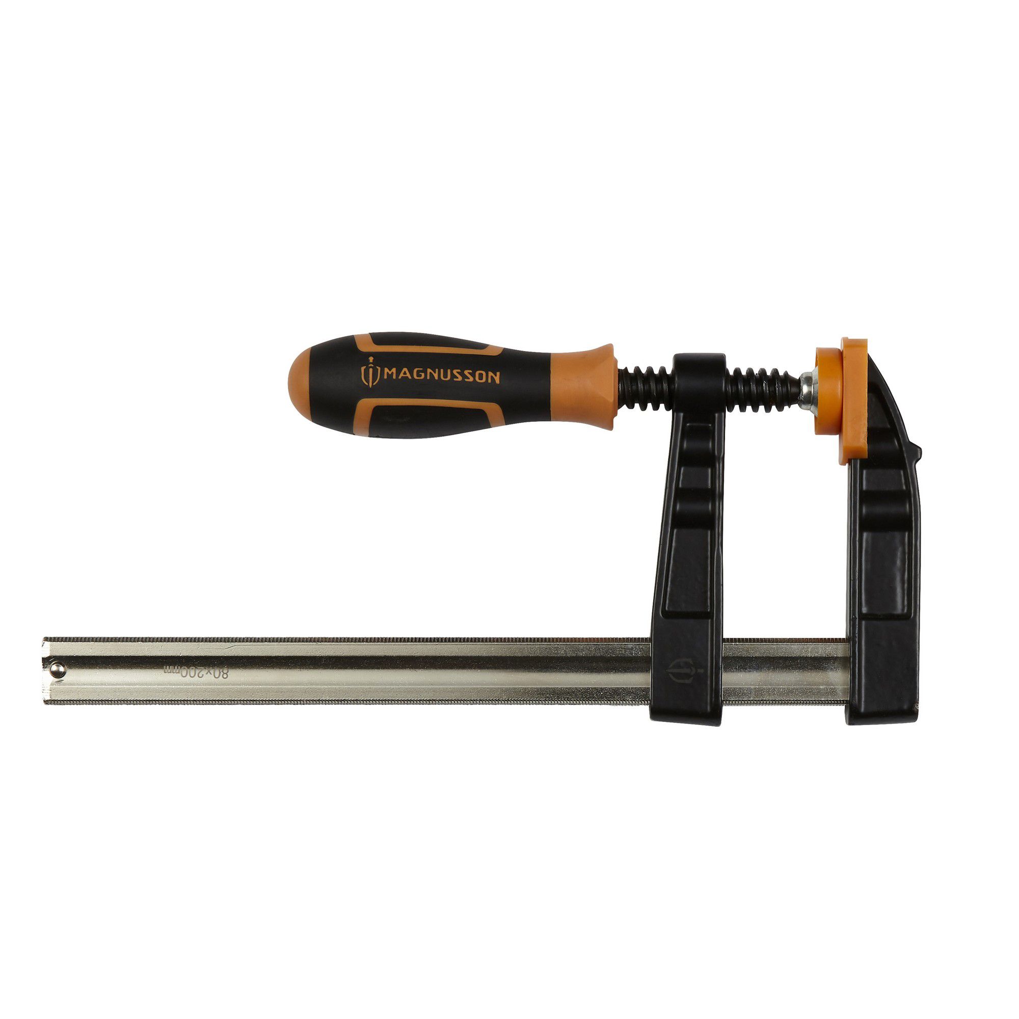 Magnusson Black & orange Polyethylene (PE), polypropylene (PP), steel & thermoplastic rubber (TPR) F-clamp 80mm