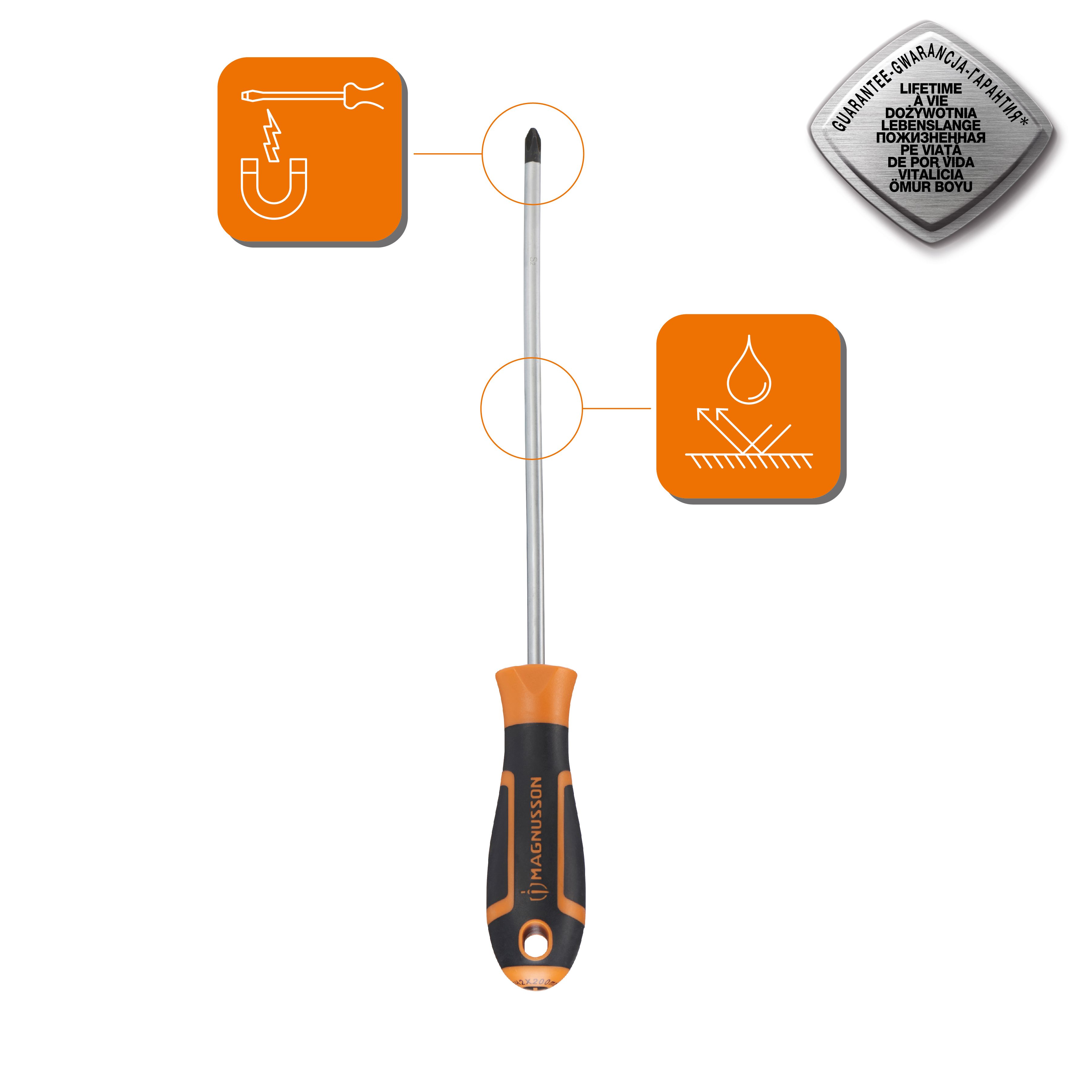 Jeu De 2 Tournevis Longs 12" (30cm) à Bout Magnétique - Plat Et Phillips, Acier Chrome Vanadium