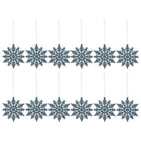 Majolica Blue Glitter effect Plastic Snowflakes Hanging decoration set, Pack of 12