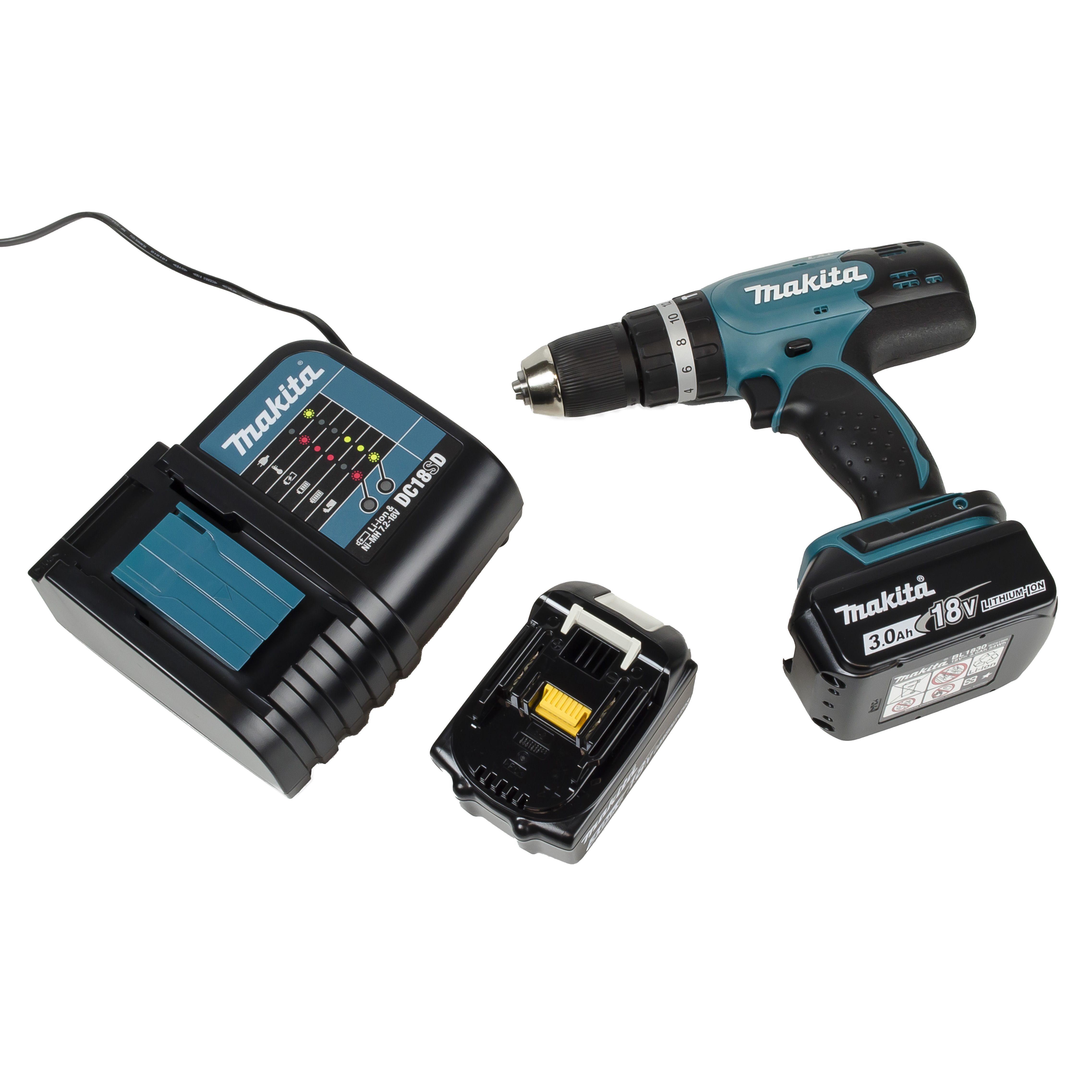 Makita 18V Li-ion Brushed Cordless Combi drill (2 x 3Ah) - DHP453F001