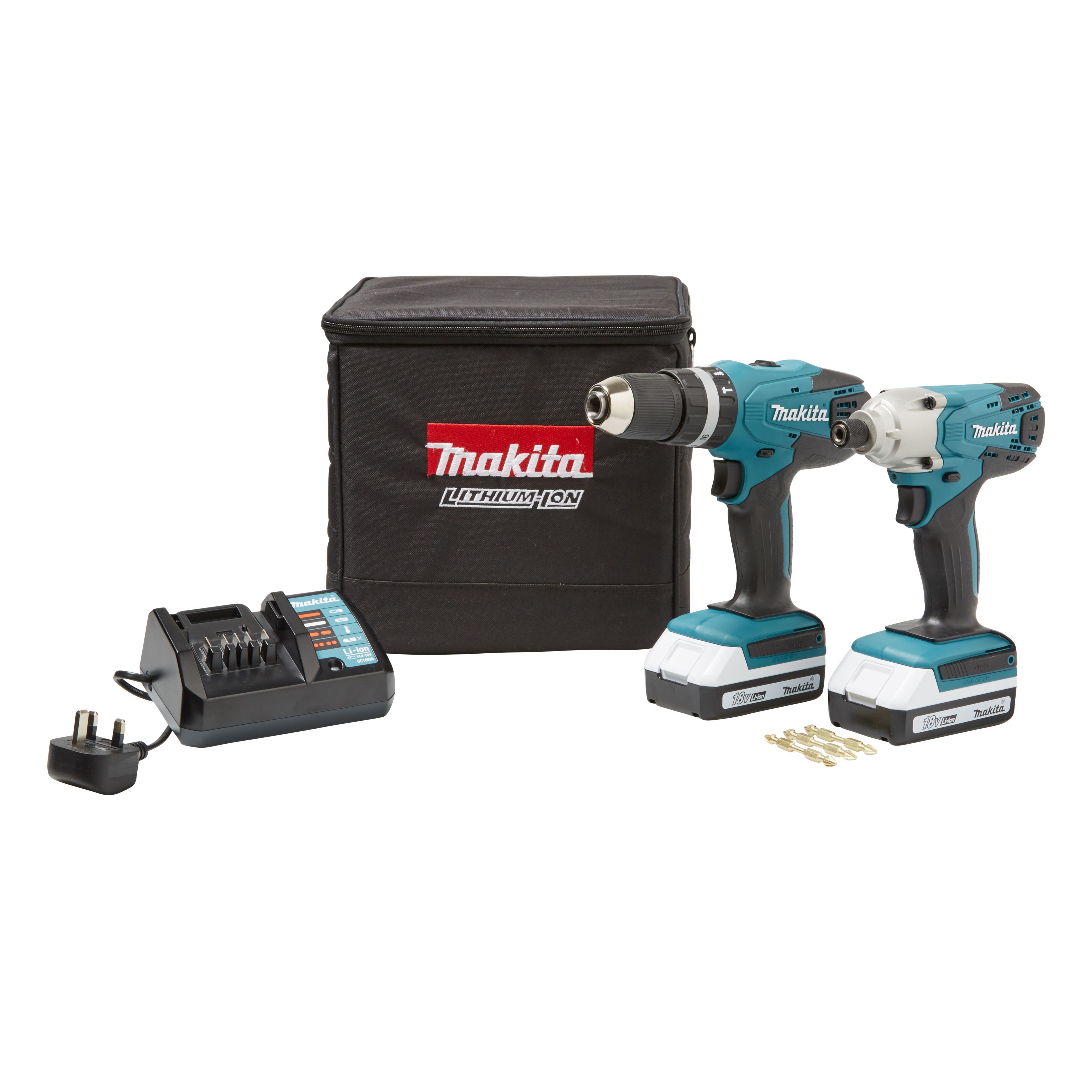 Makita 18V Li ion Cordless Combi drill impact driver 2 x 1.5Ah DK18015X2