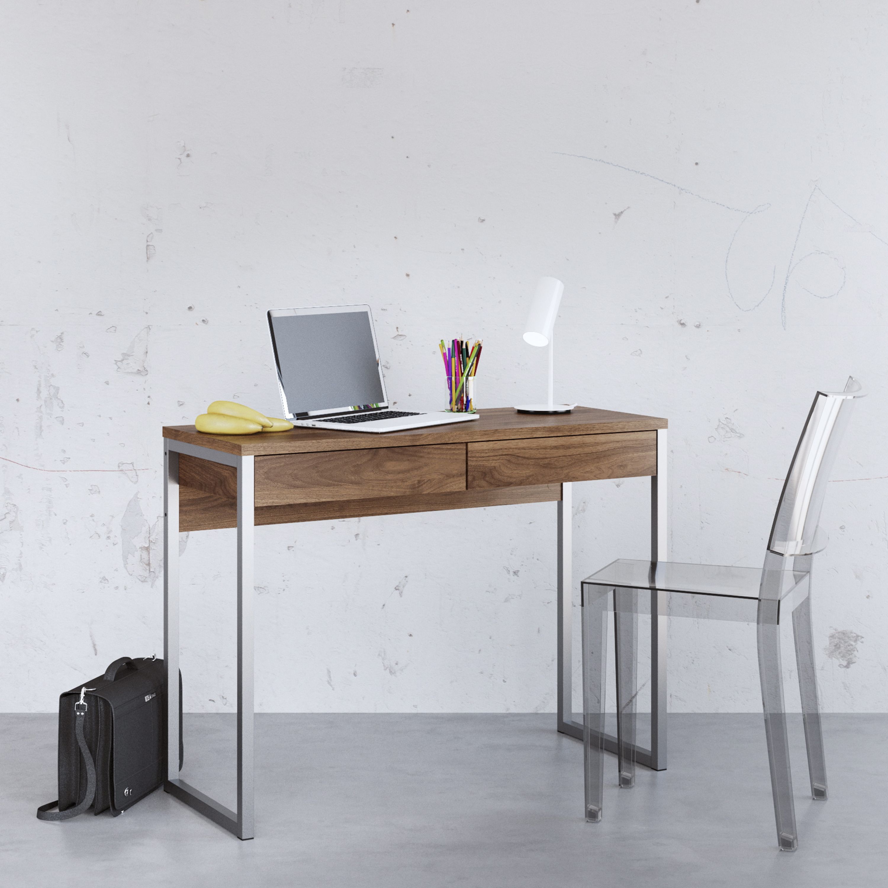Mali Matt walnut effect 2 drawer Desk (H)765mm (W)1016mm (D)400mm