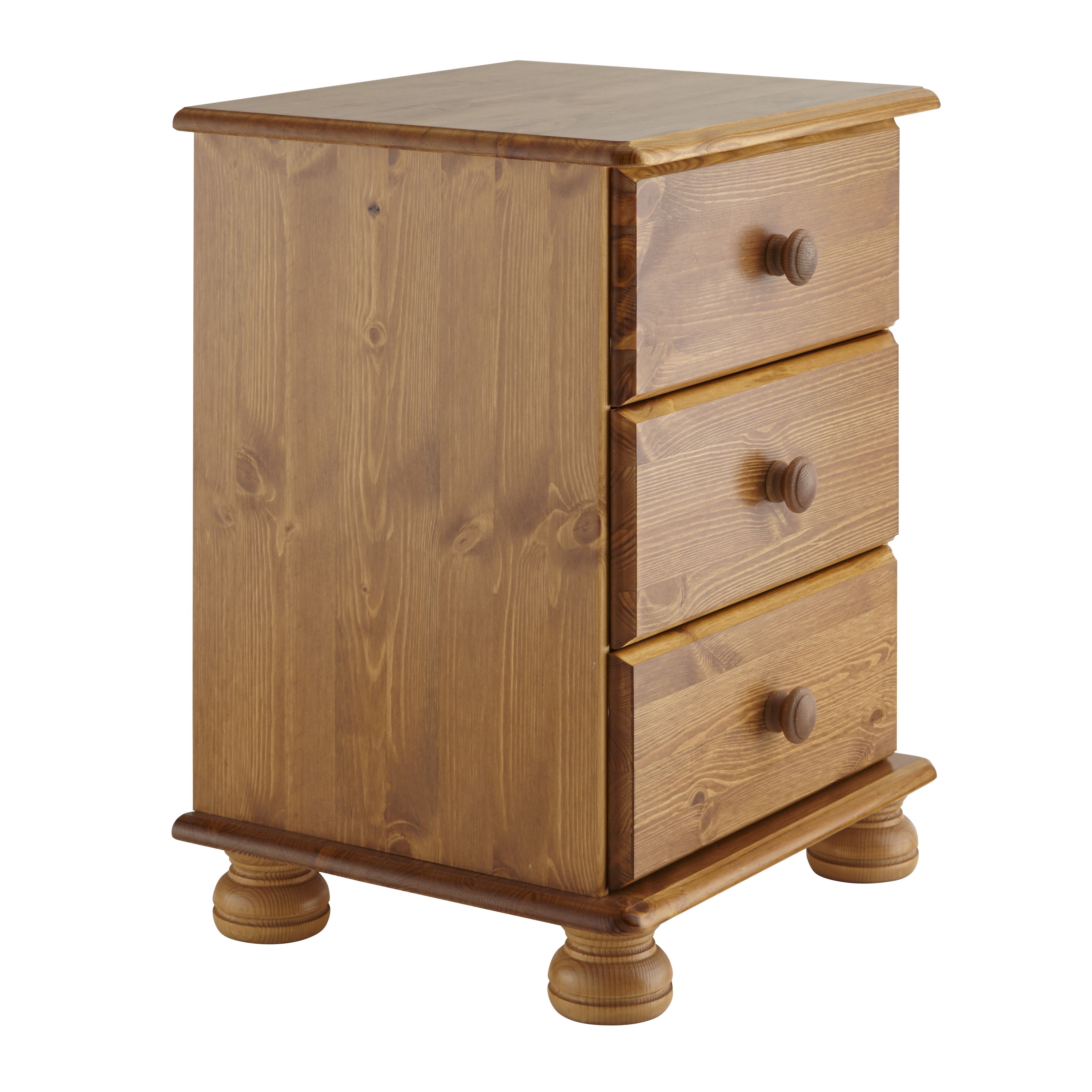 Malmo Stained Pine 3 Drawer Bedside table (H)581mm (W)441mm (D)383mm