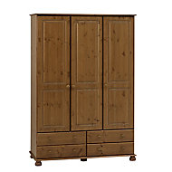 Malmo Stained Pine 4 Drawer Triple Wardrobe (H)1853mm (W)1296mm (D)570mm