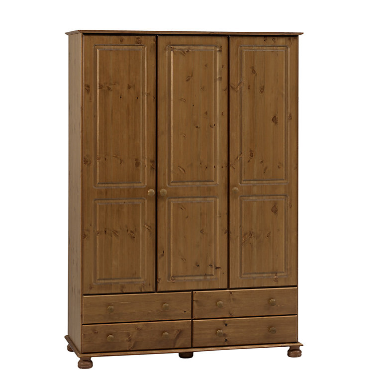 Malmo Stained Pine 4 Drawer Triple, Pine Wardrobe With Shelves