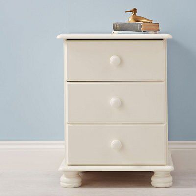 Malmo Stained White Pine 3 Drawer Bedside chest (H)581mm (W)441mm (D)383mm