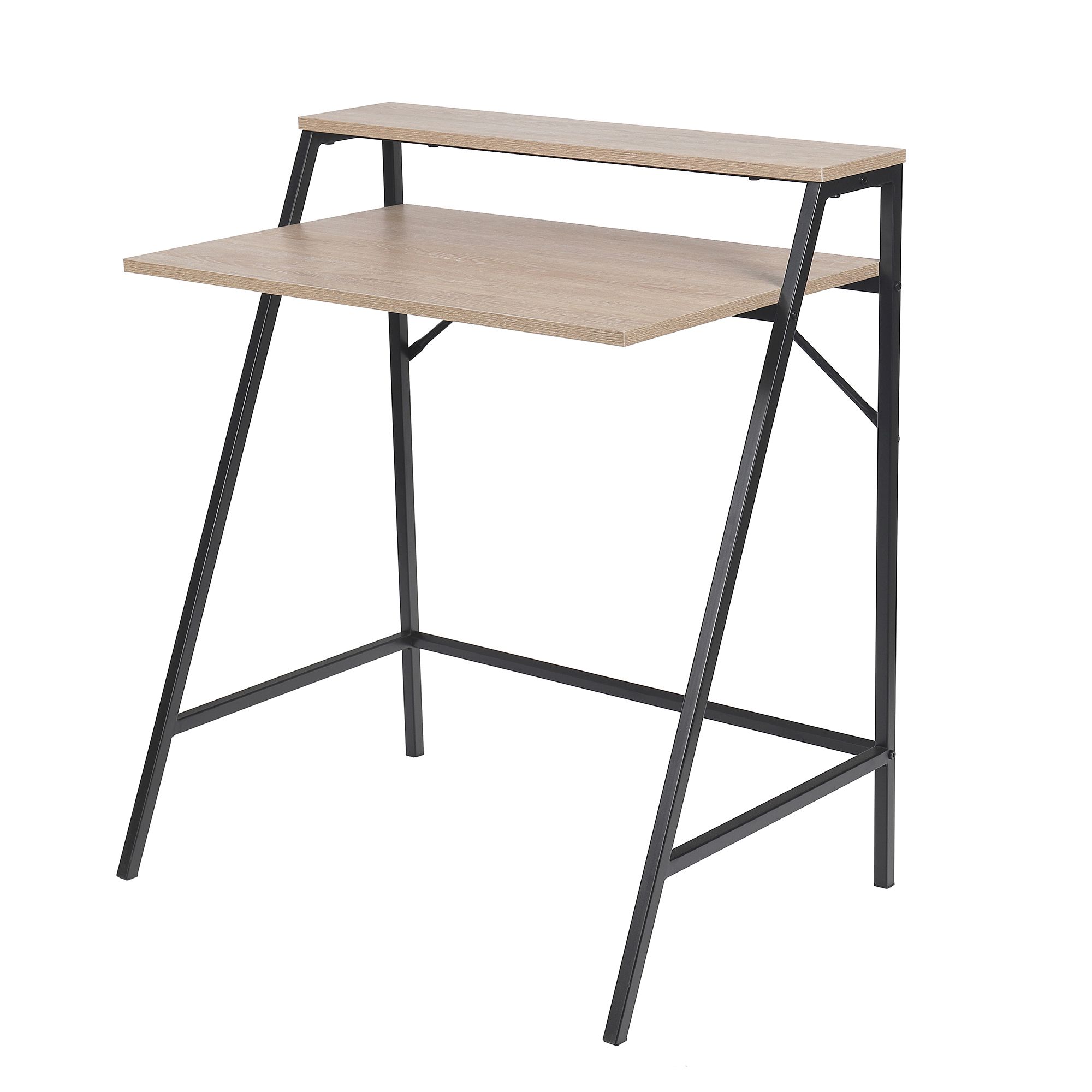 Manera Matt black oak effect Two shelf Desk (H)840mm (W)740mm (D)515mm