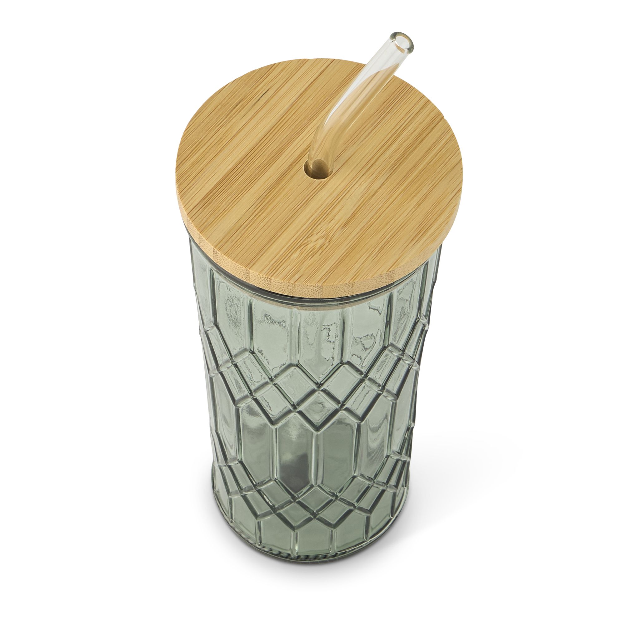 Manna Aqua grey Glass 520ml Tumbler with Bamboo lid