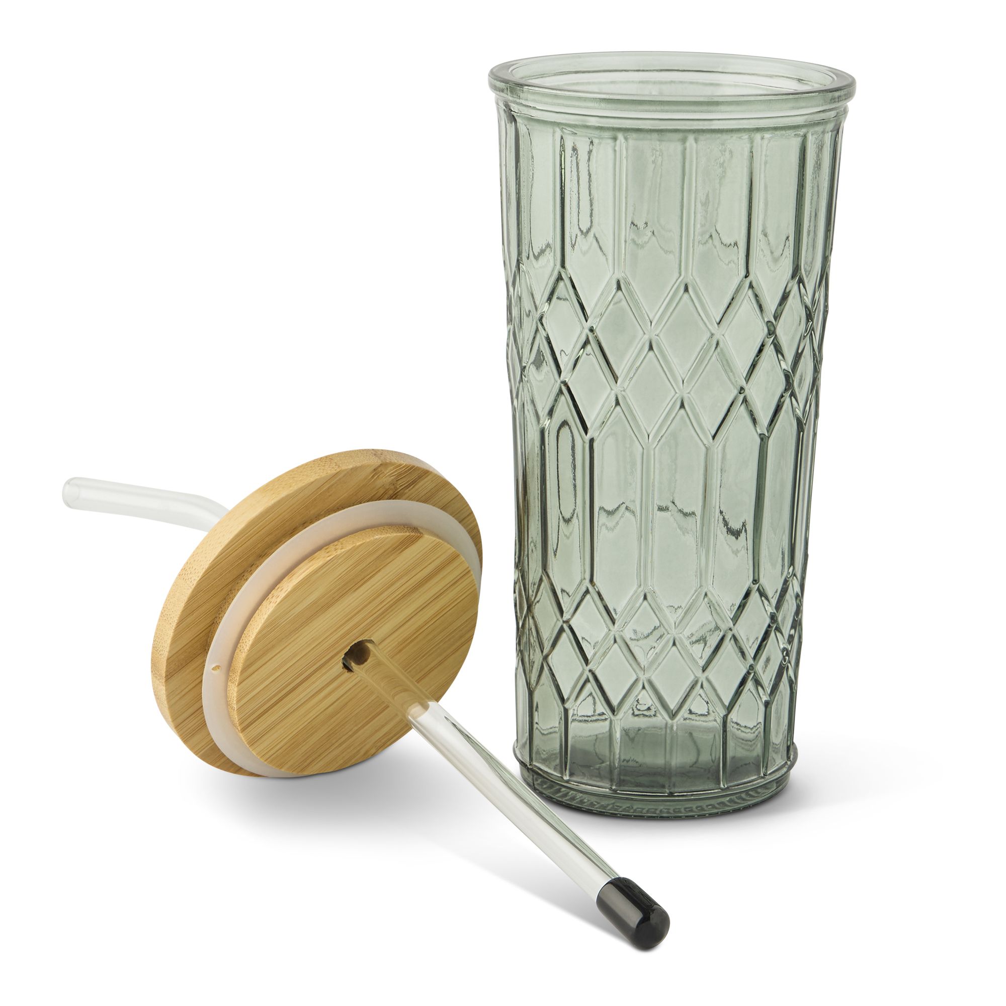 Manna Aqua grey Glass 520ml Tumbler with Bamboo lid