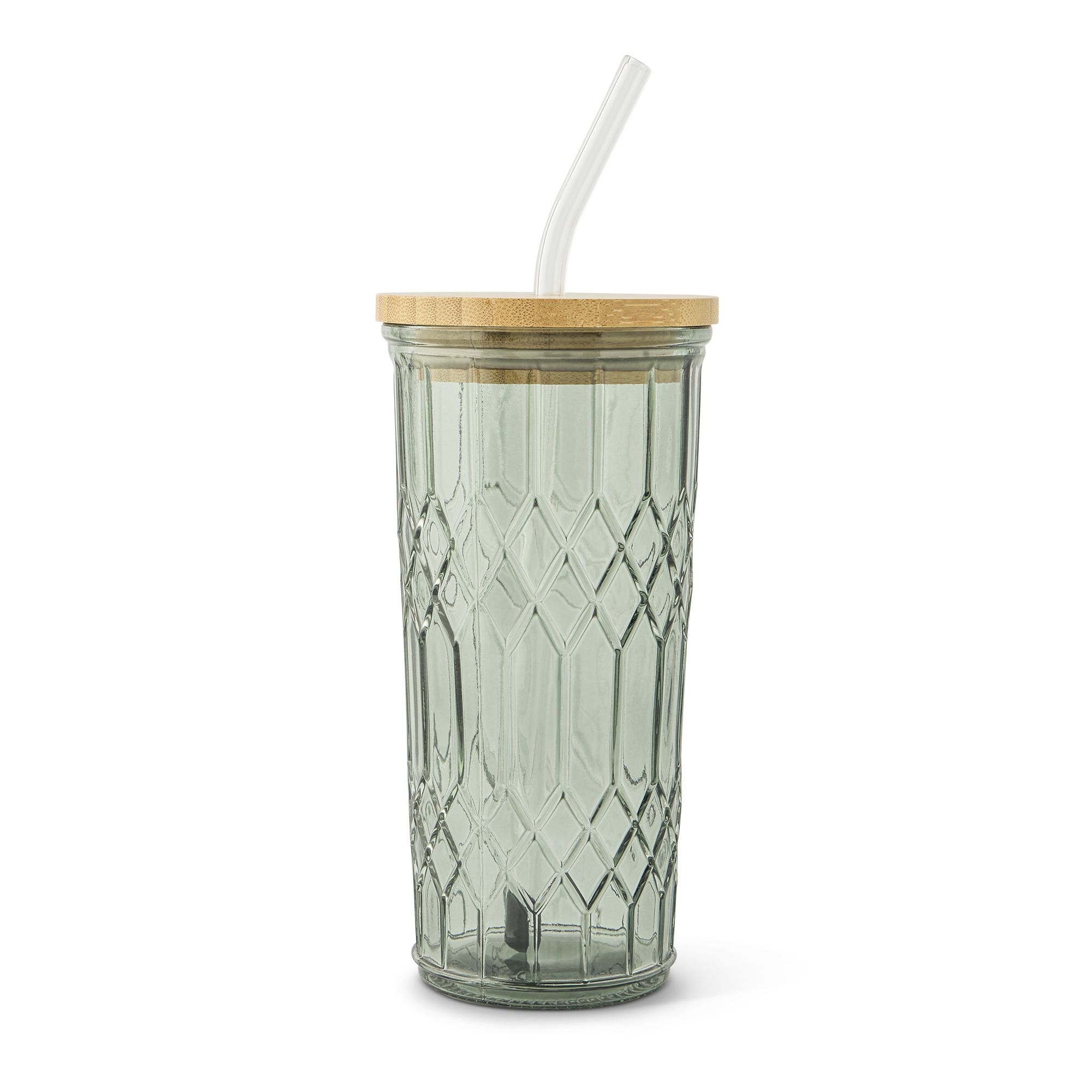 Manna Aqua grey Glass 520ml Tumbler with Bamboo lid