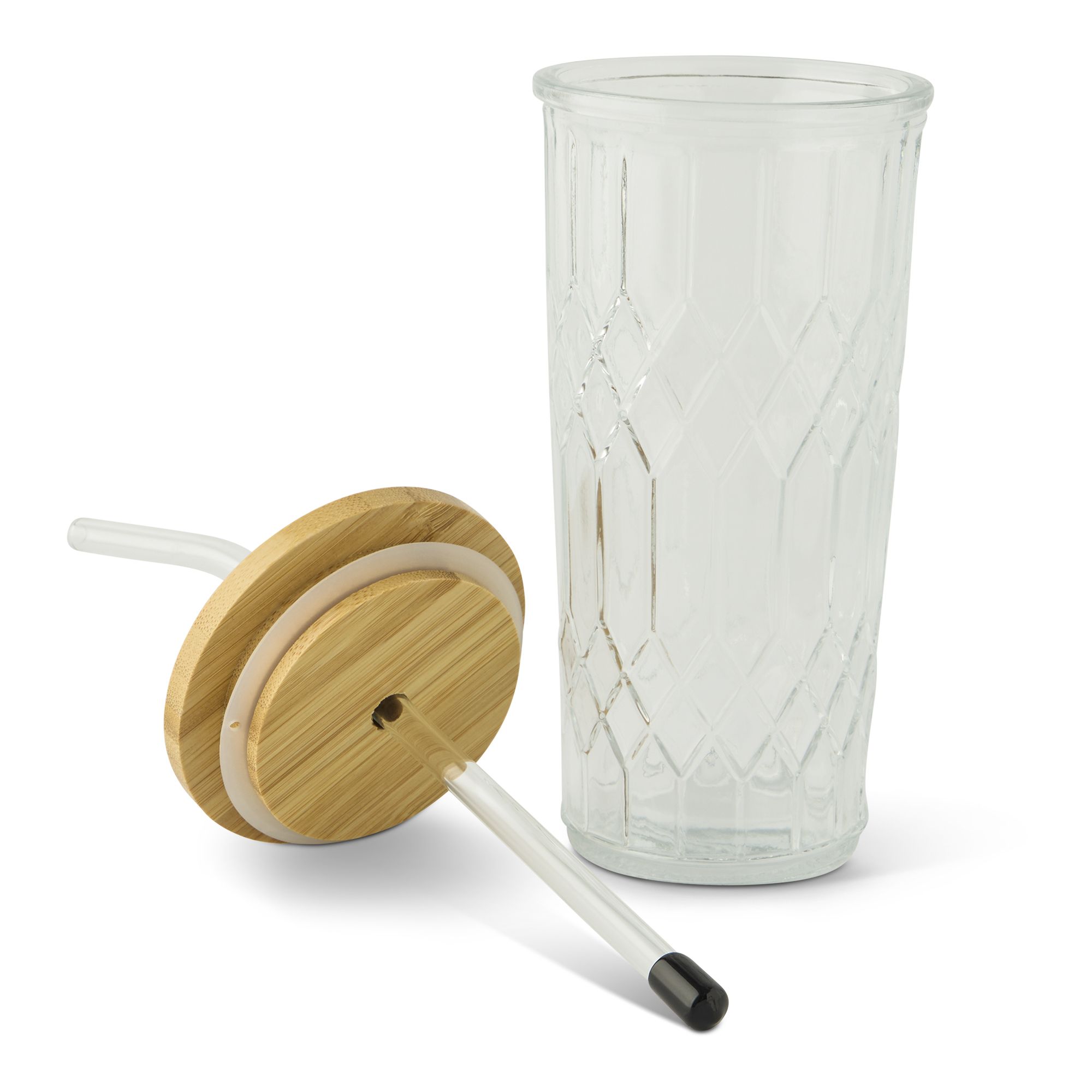 Manna Clear Glass 520ml Tumbler with Bamboo lid
