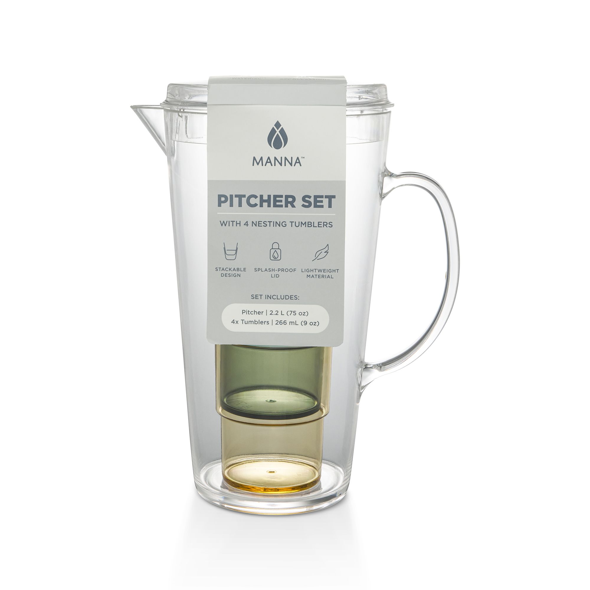 Manna Plastic Blue & green 5 piece Pitcher with nestled tumblers Drinkware set