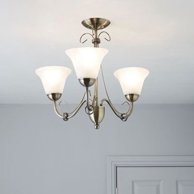 Manor Brushed Glass & metal Gold effect 3 Lamp Ceiling light