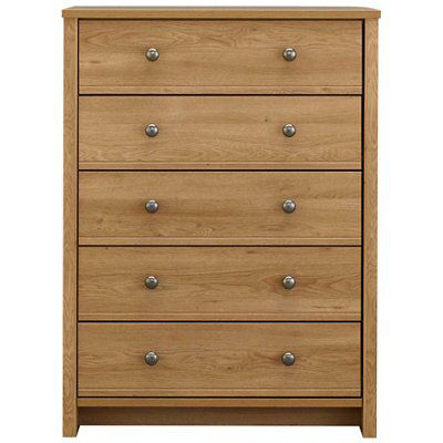 Manor Matt oak effect 5 Drawer Chest of drawers (H)1152mm (W)858mm (D)450mm