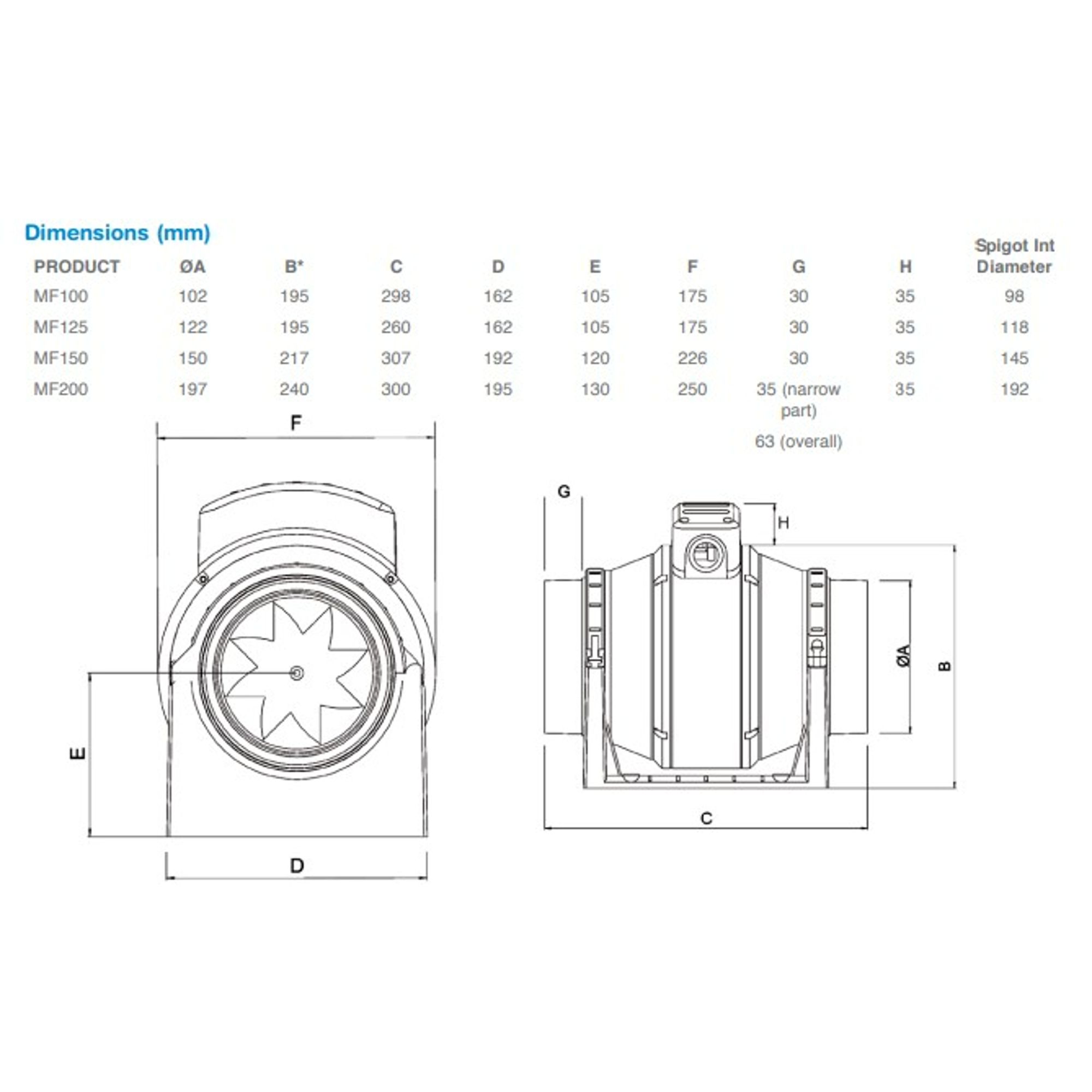 Manrose MF100T In-line fan (Dia)98mm