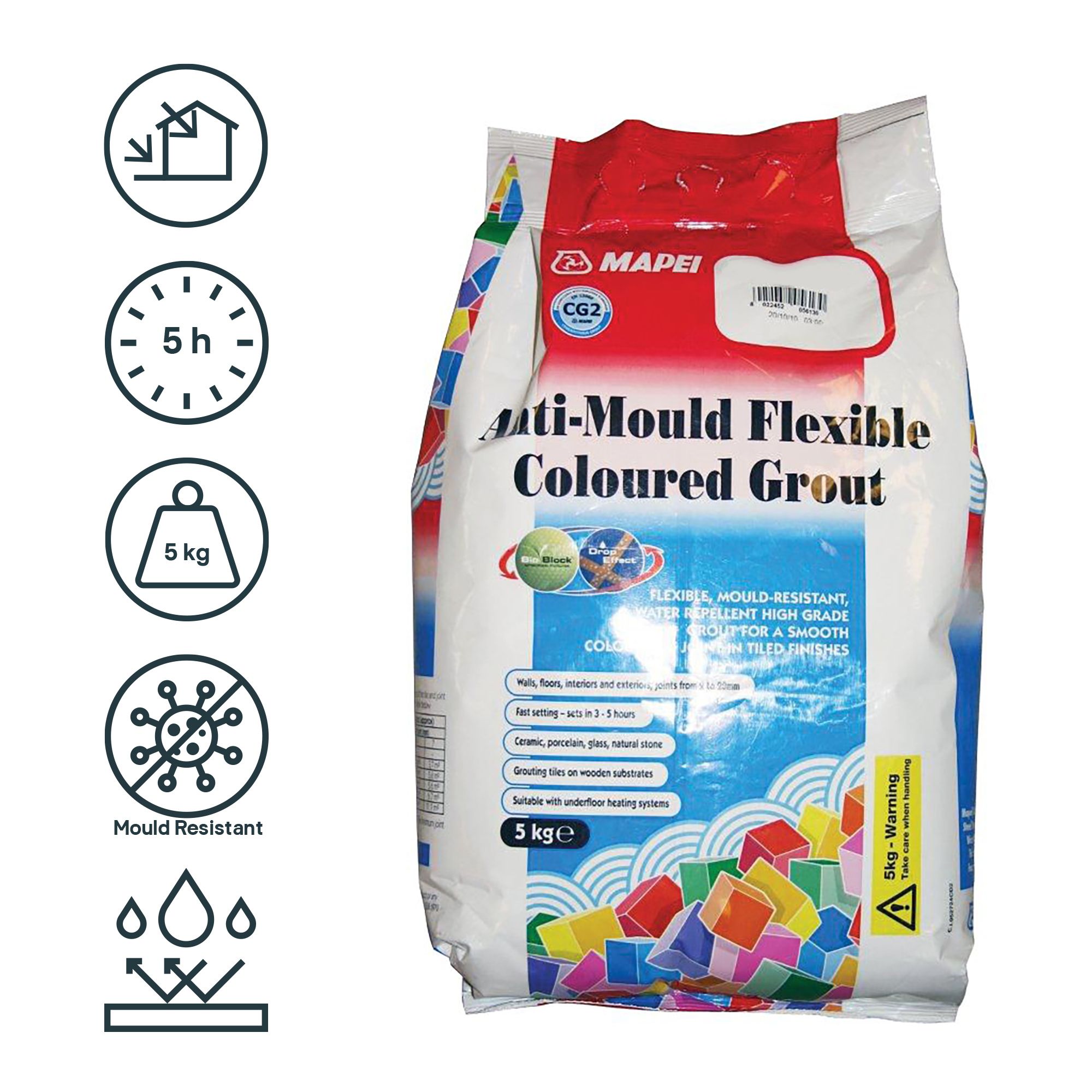 Mapei Anti Mould Tile Grout 5kg Grey - 5