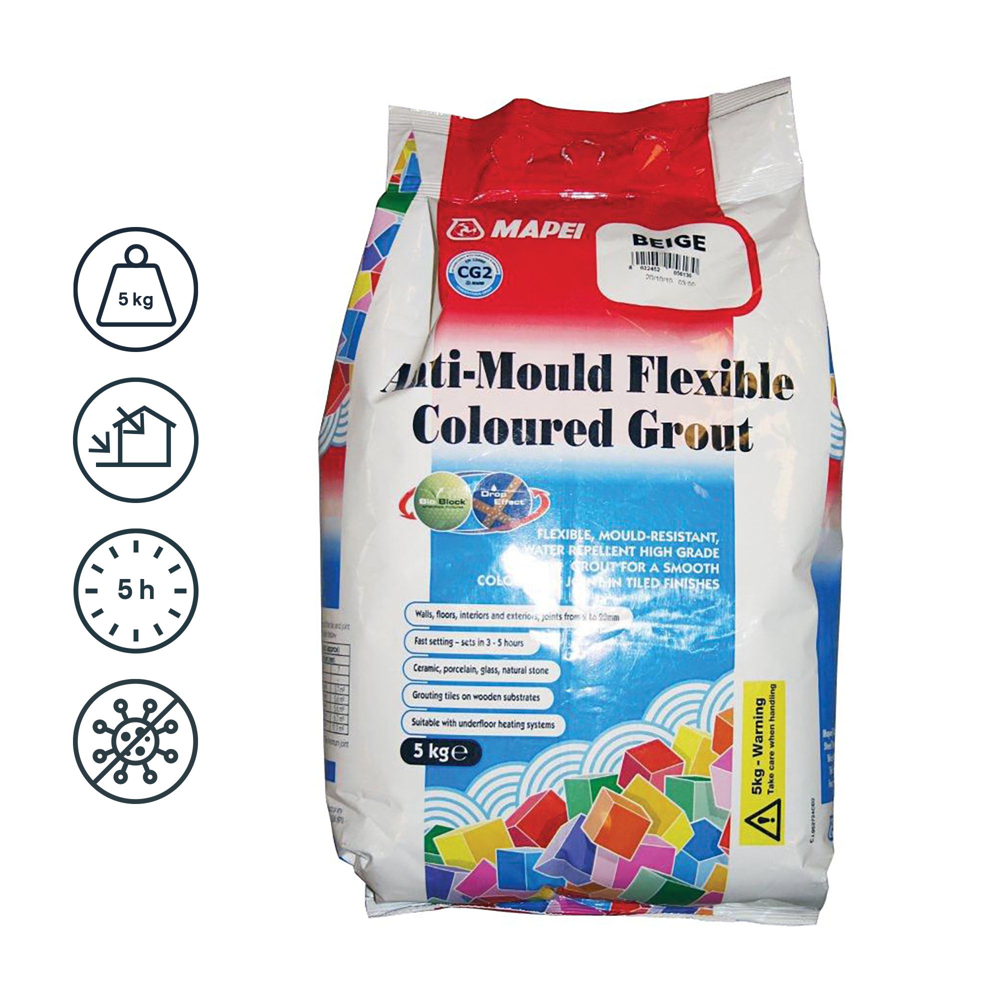 Mapei Anti Mould Tile Grout 5kg Beige - 5