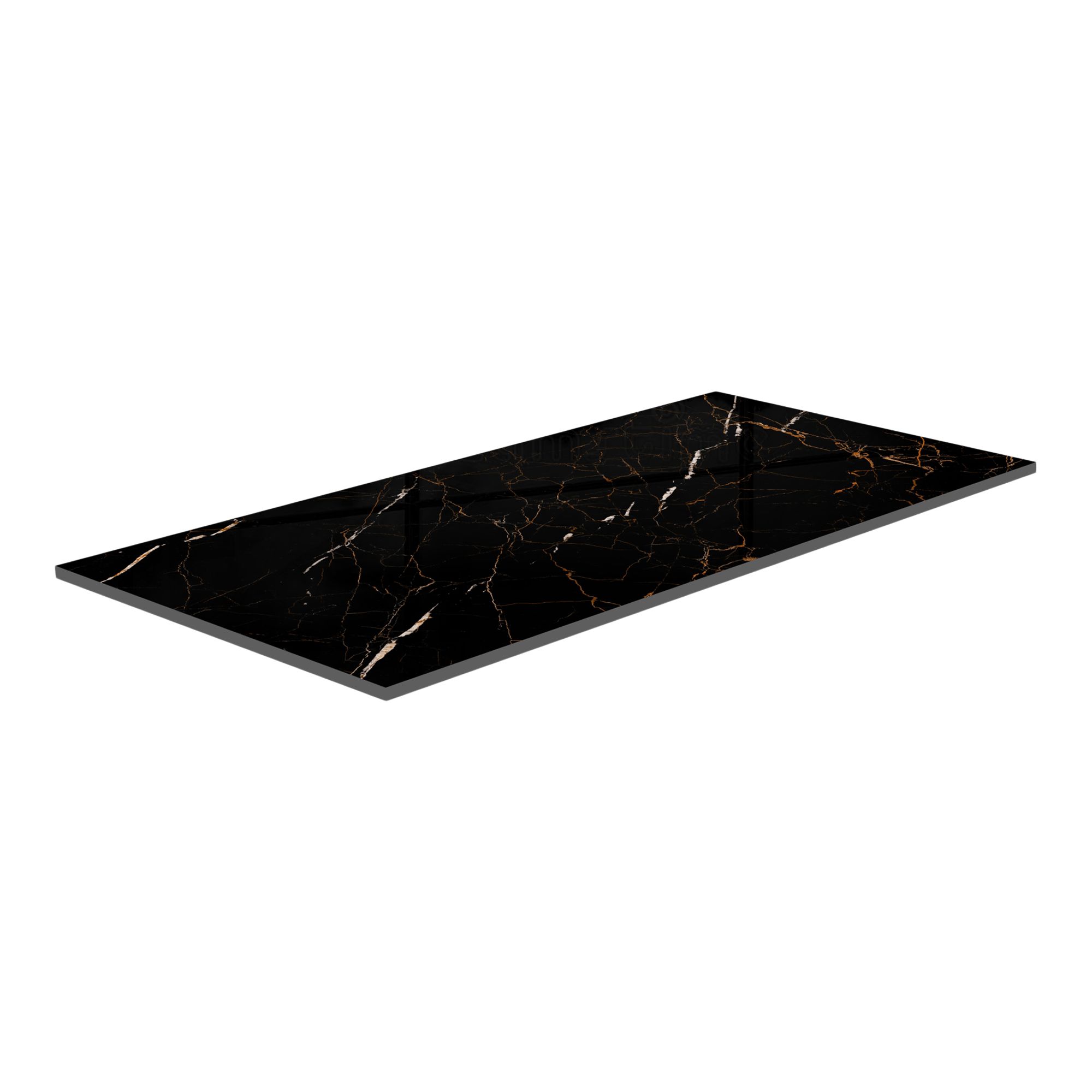 Marciana Black & gold High gloss Marble effect Porcelain Indoor Wall & floor Tile, Pack of 2, (L)1200mm (W)600mm