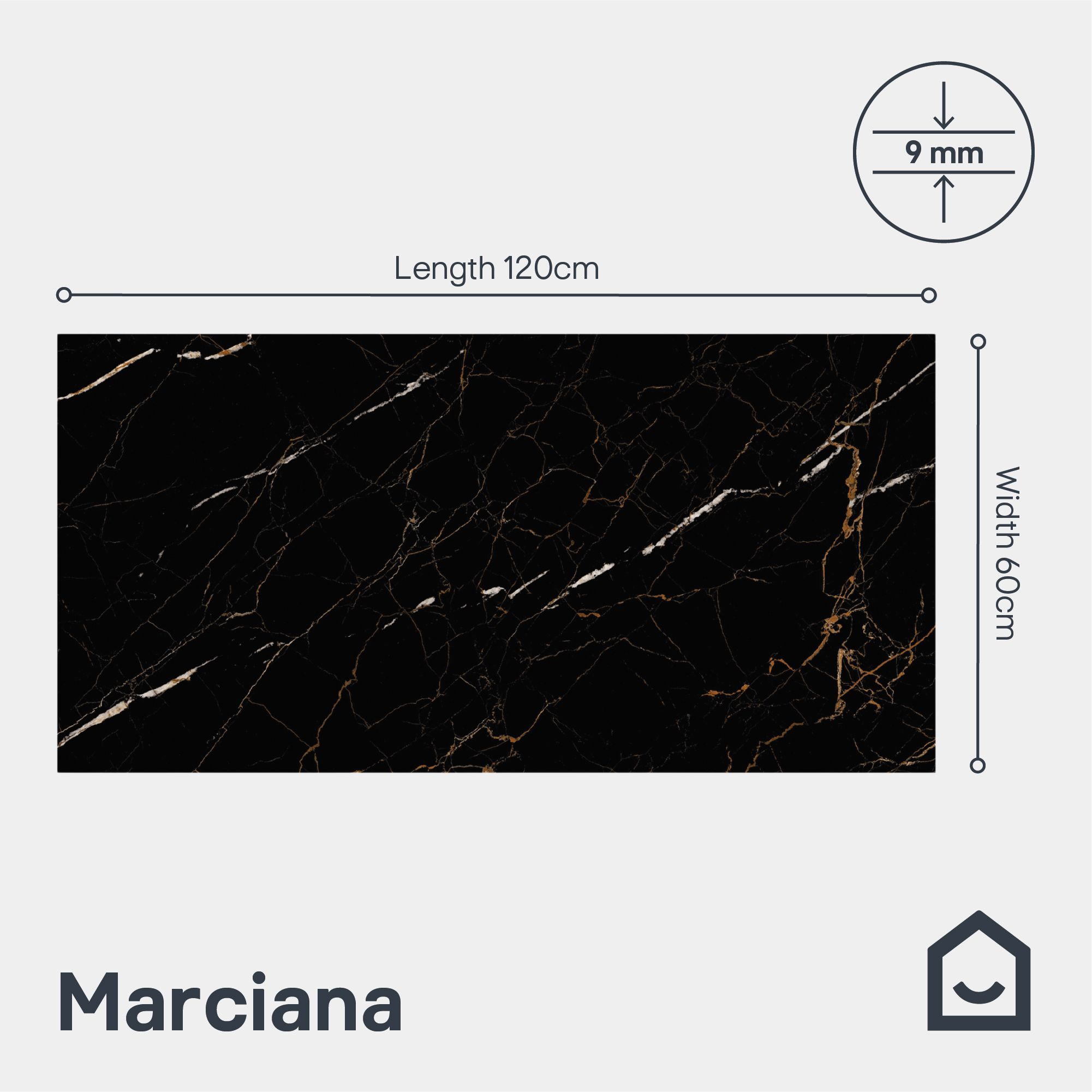 Marciana Black & gold High gloss Marble effect Porcelain Indoor Wall & floor Tile, Pack of 2, (L)1200mm (W)600mm