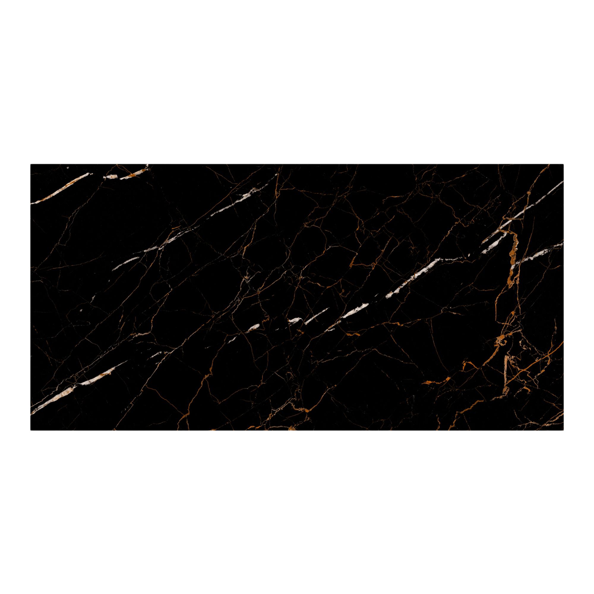 Marciana Black & gold High gloss Marble effect Porcelain Indoor Wall & floor Tile, Pack of 2, (L)1200mm (W)600mm