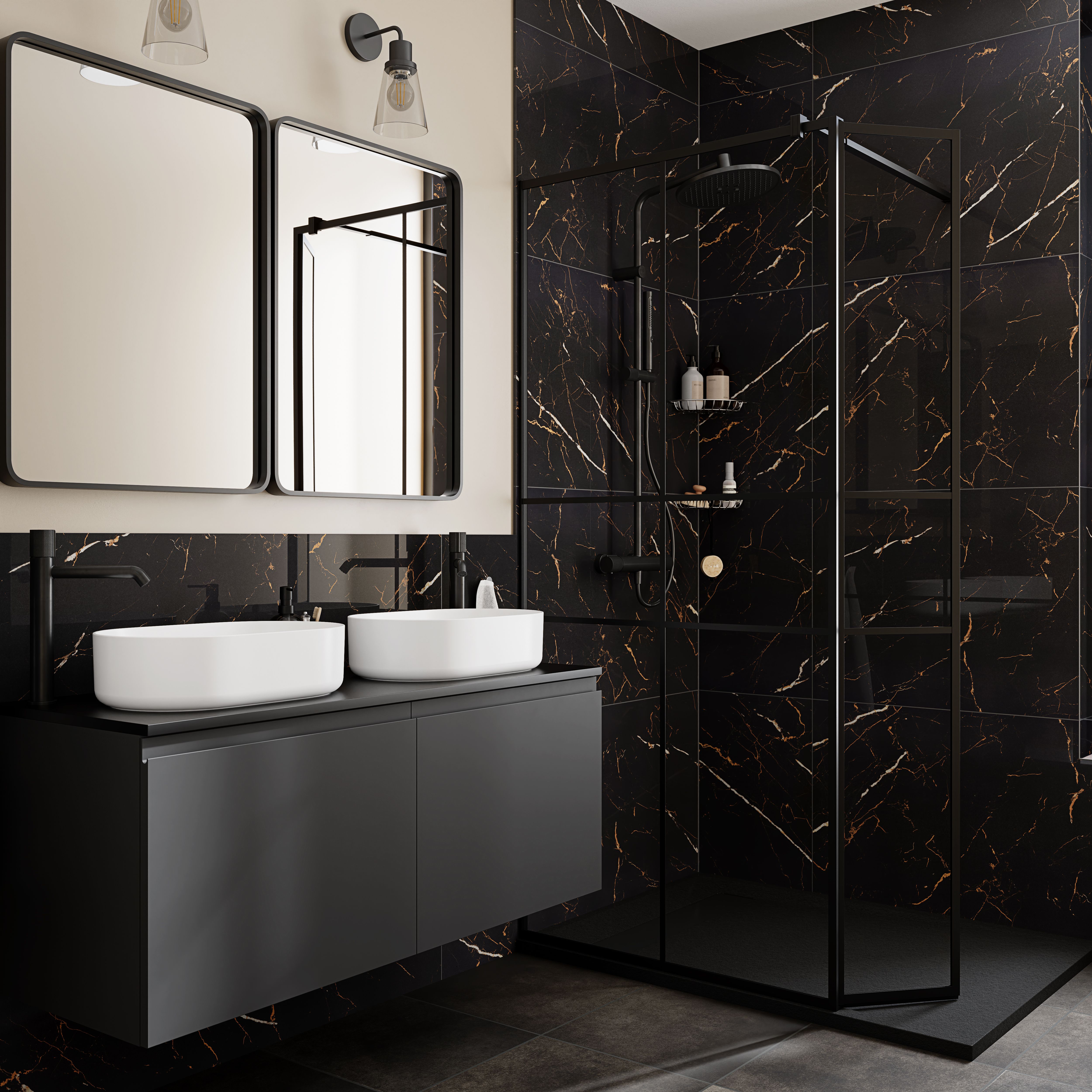 Marciana Black & gold High gloss Marble effect Porcelain Indoor Wall & floor Tile, Pack of 2, (L)1200mm (W)600mm