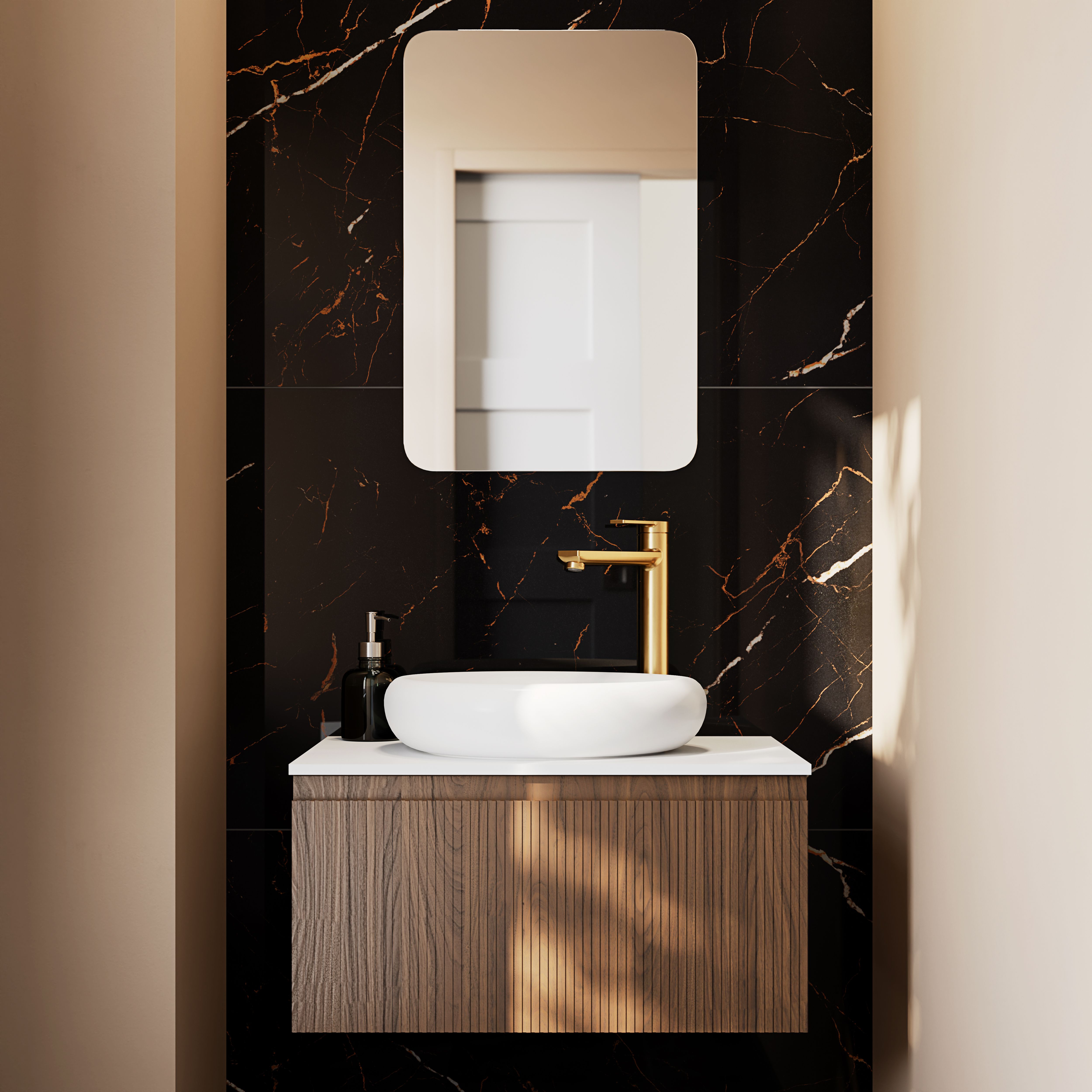 Marciana Black & gold High gloss Marble effect Porcelain Indoor Wall & floor Tile, Pack of 2, (L)1200mm (W)600mm