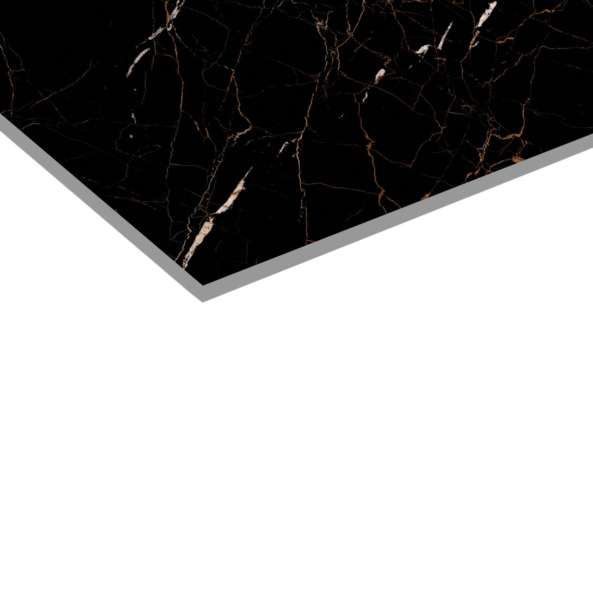 Marciana Black & gold High gloss Marble effect Porcelain Indoor Wall & floor Tile, Pack of 2, (L)1200mm (W)600mm