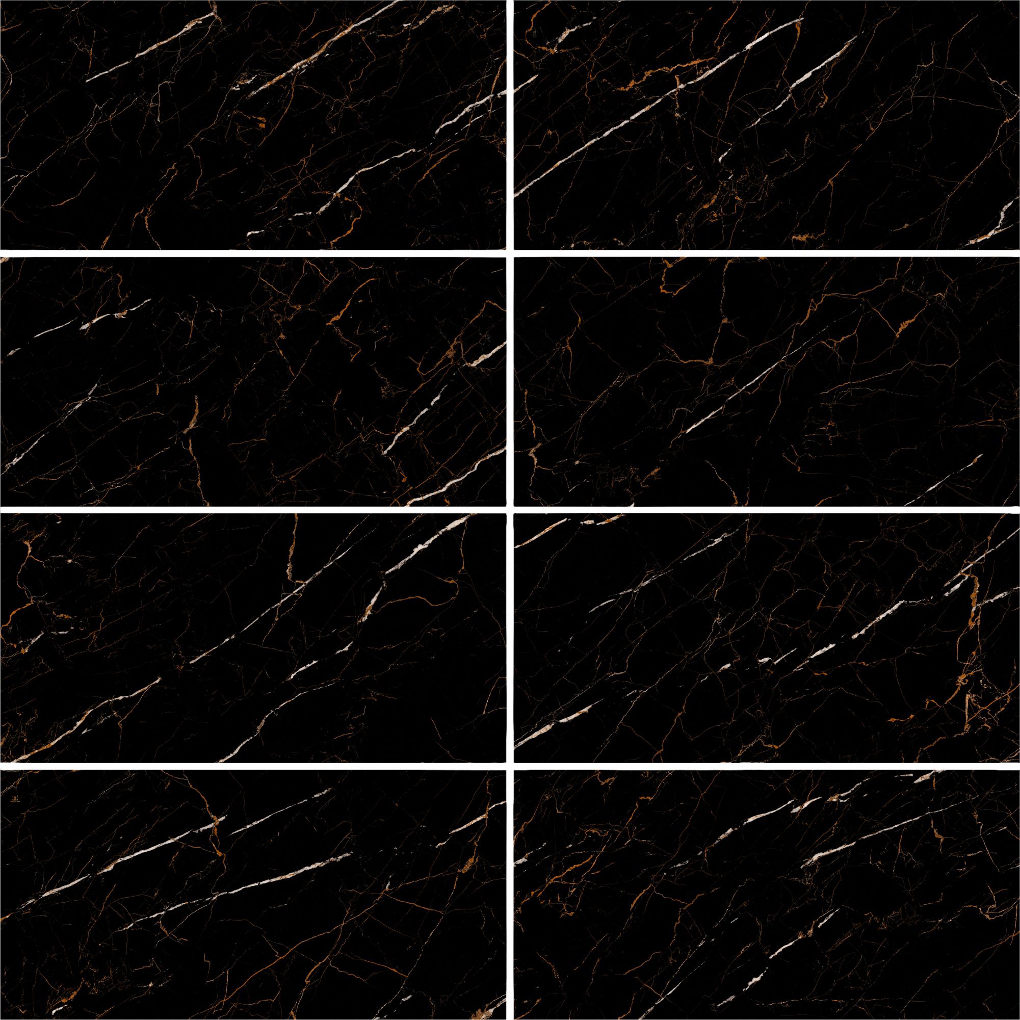Marciana Black & gold High gloss Marble effect Porcelain Indoor Wall & floor Tile, Pack of 2, (L)1200mm (W)600mm