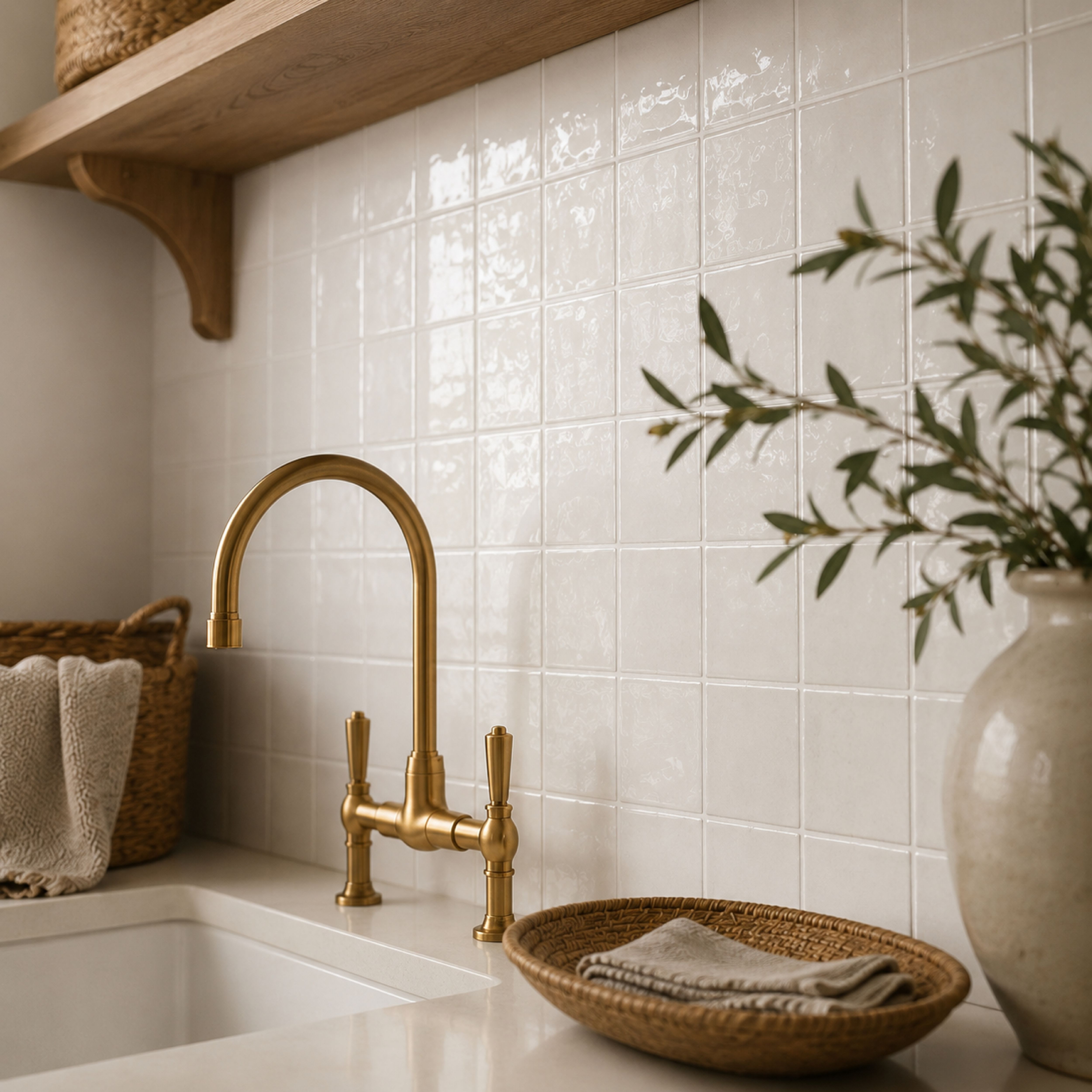 Maremar Pearl White Gloss Shimmer effect Textured Ceramic Indoor Wall tile, Pack of 51, (L)100mm (W)100mm