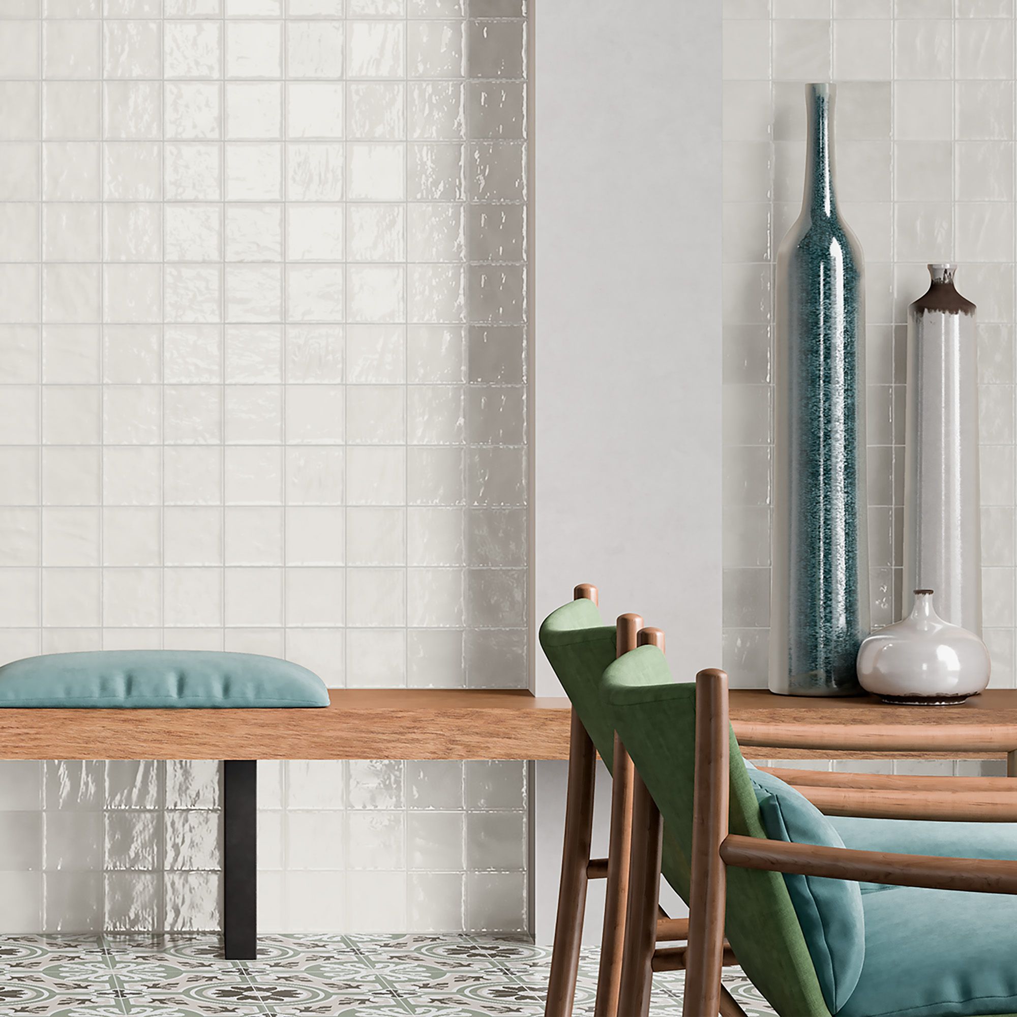Maremar Pearl White Gloss Shimmer effect Textured Ceramic Indoor Wall tile, Pack of 51, (L)100mm (W)100mm