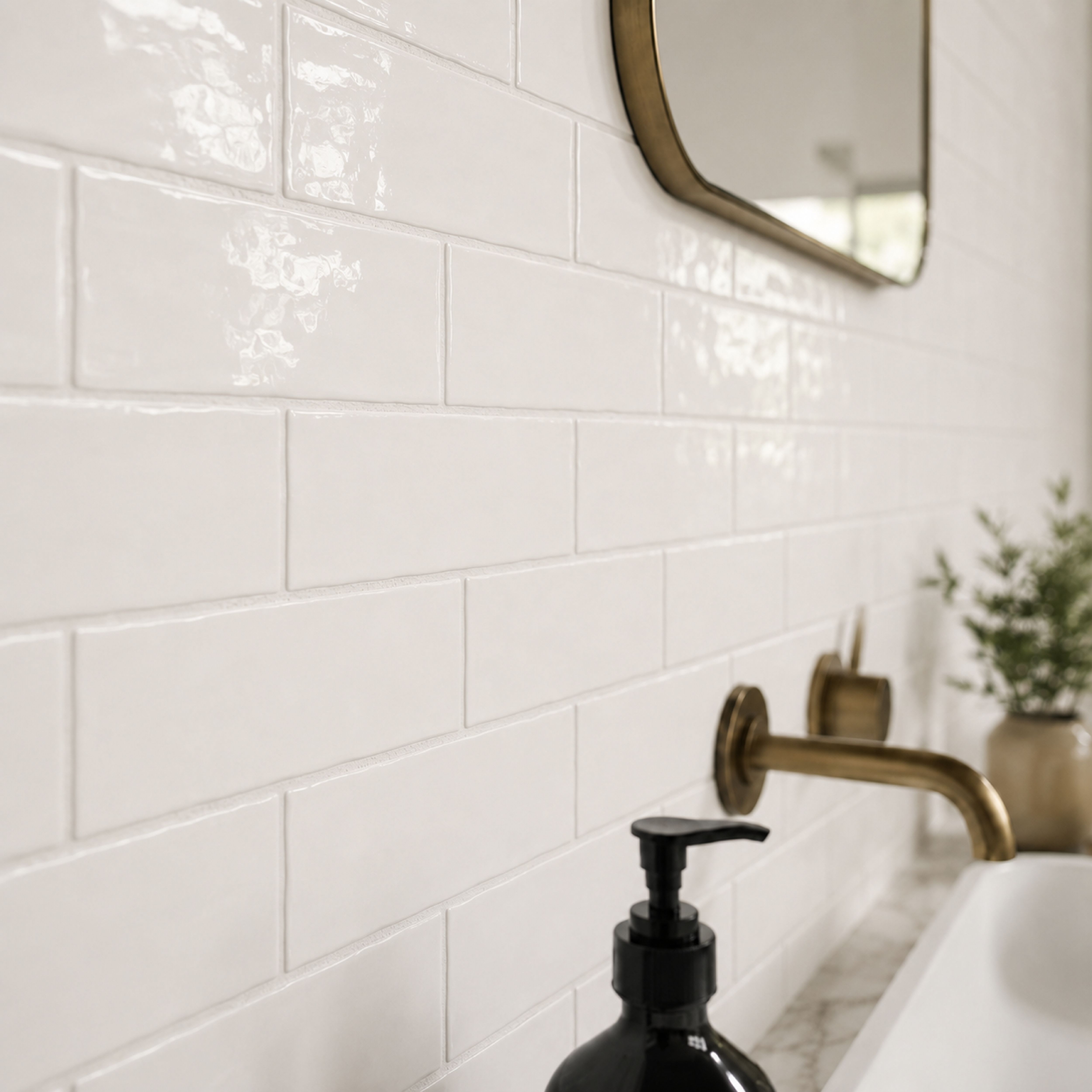 Maremar Pearl White Gloss Textured Ceramic Indoor Wall tile, Pack of 60, (L)130mm (W)65mm