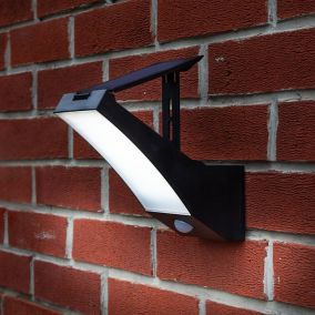 Marigny Adjustable Brushed Black Solar-powered Integrated LED PIR Motion sensor Outdoor Wall light
