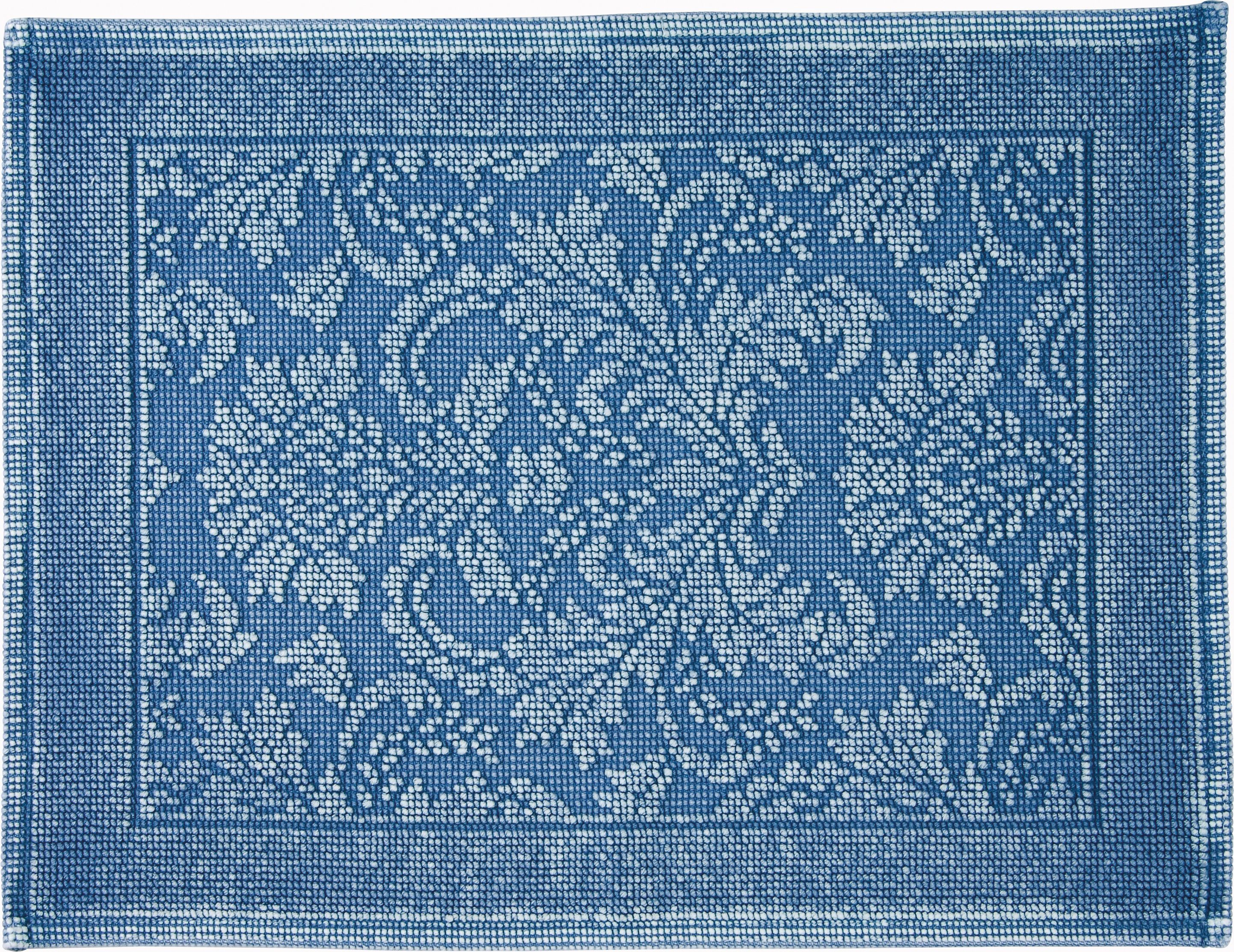Marinette Saint-Tropez Platinum Light blue Cotton Floral Bath mat (L)500mm (W)700mm