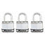 Master Lock Excell 4 pin tumbler cylinder Open shackle Padlock (W)45mm, Pack of 3